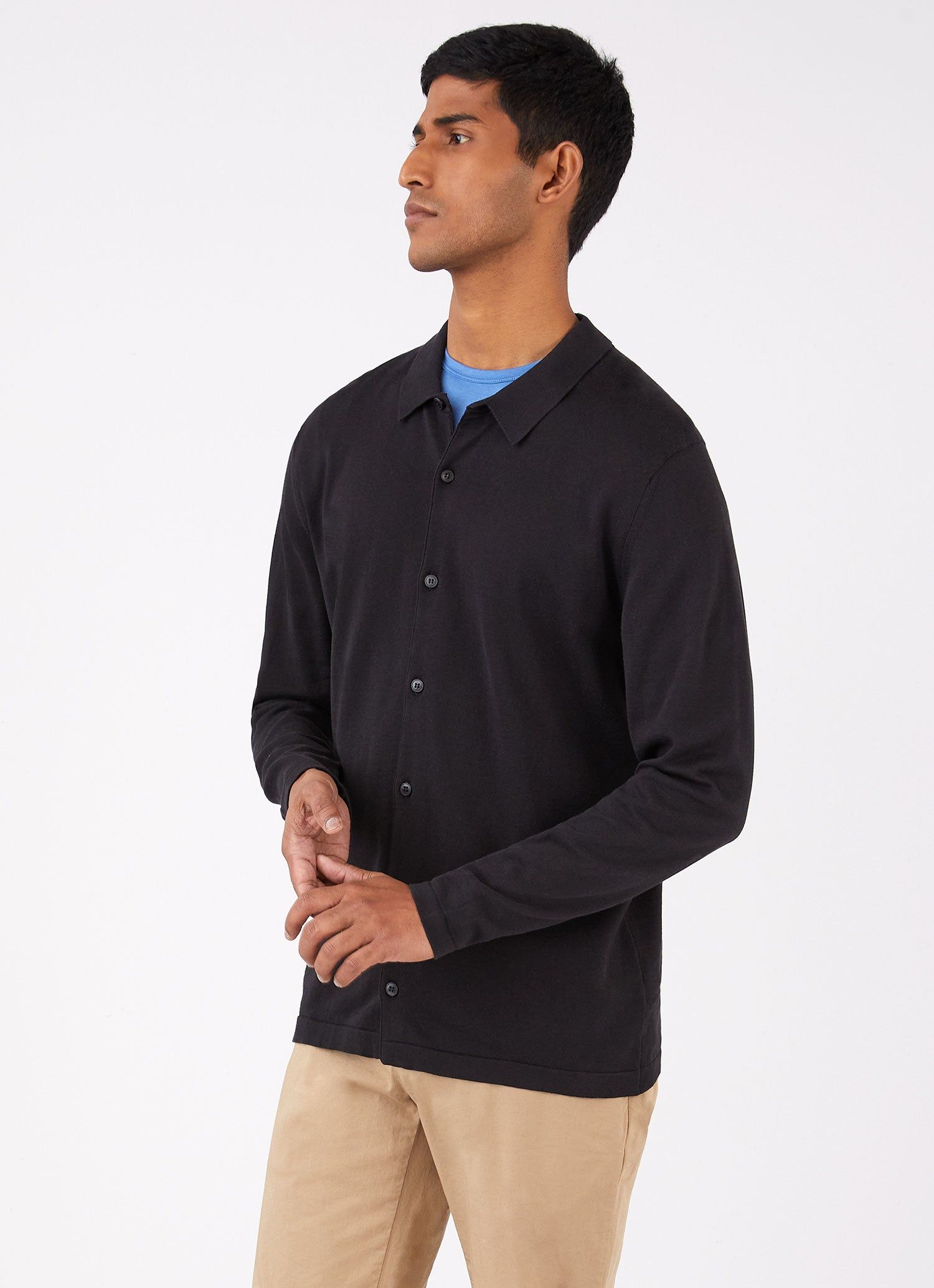 Men's Sea Island Knit Shirt in Black sold by Sunspel product image thumbnail 2