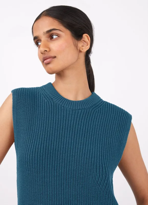 Women's Sleeveless Jumper in Lagoon Blue sold by Sunspel