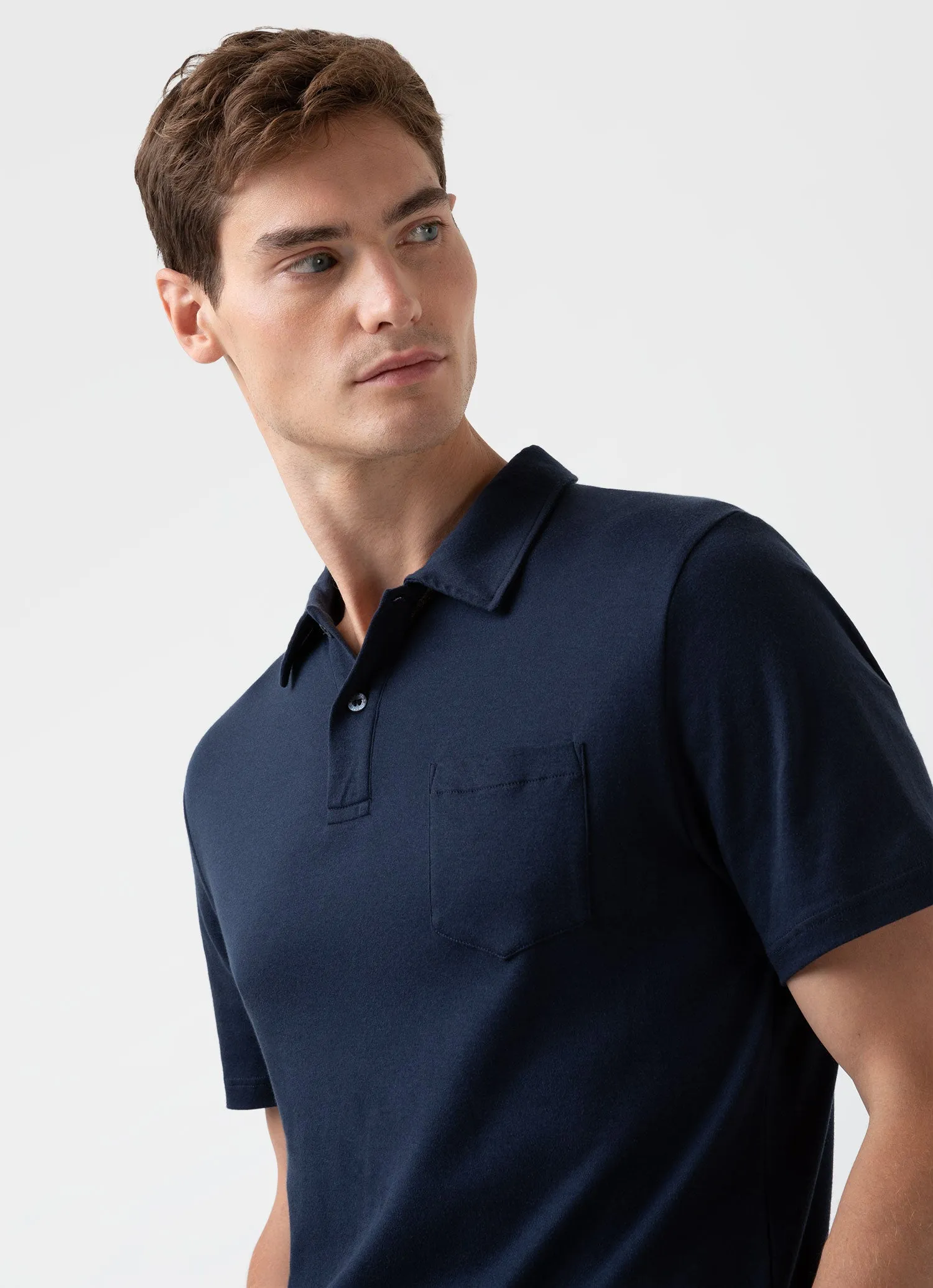 Men's Sea Island Cotton Jersey Polo Shirt in Navy sold by Sunspel product image thumbnail 2