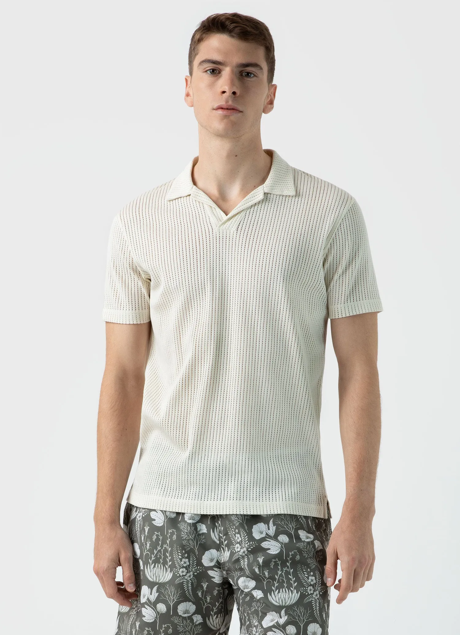 Men's Linear Mesh Polo Shirt in Ecru sold by Sunspel product image thumbnail 2