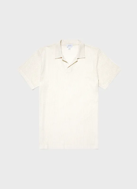 Men's Linear Mesh Polo Shirt in Ecru sold by Sunspel