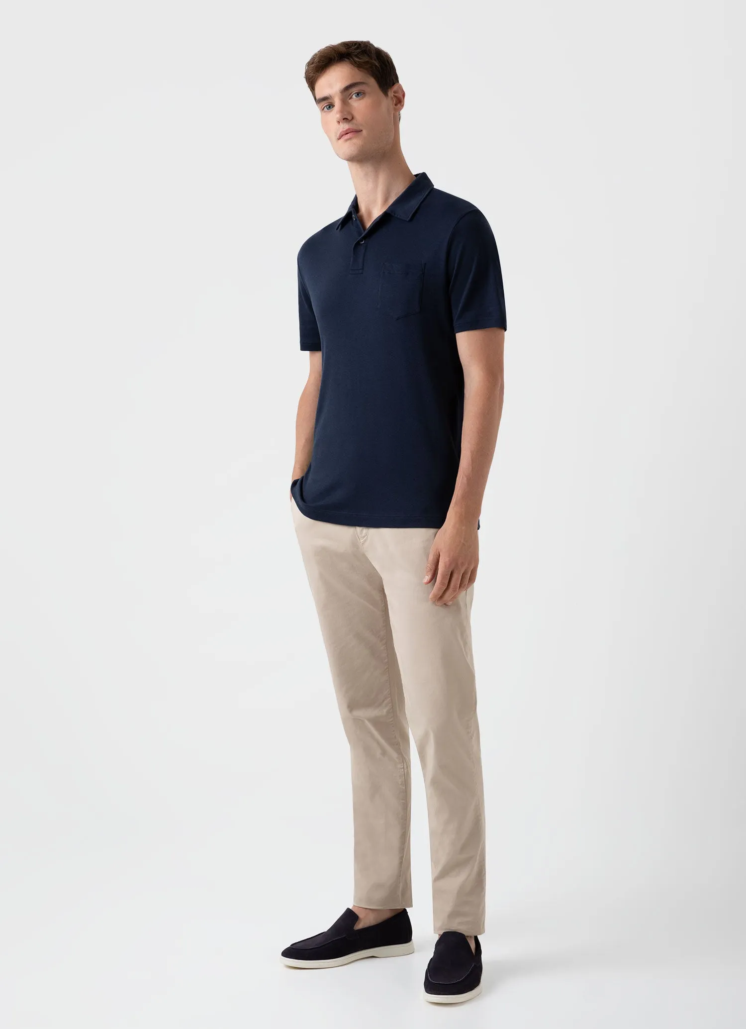 Men's Sea Island Cotton Jersey Polo Shirt in Navy sold by Sunspel product image thumbnail 3