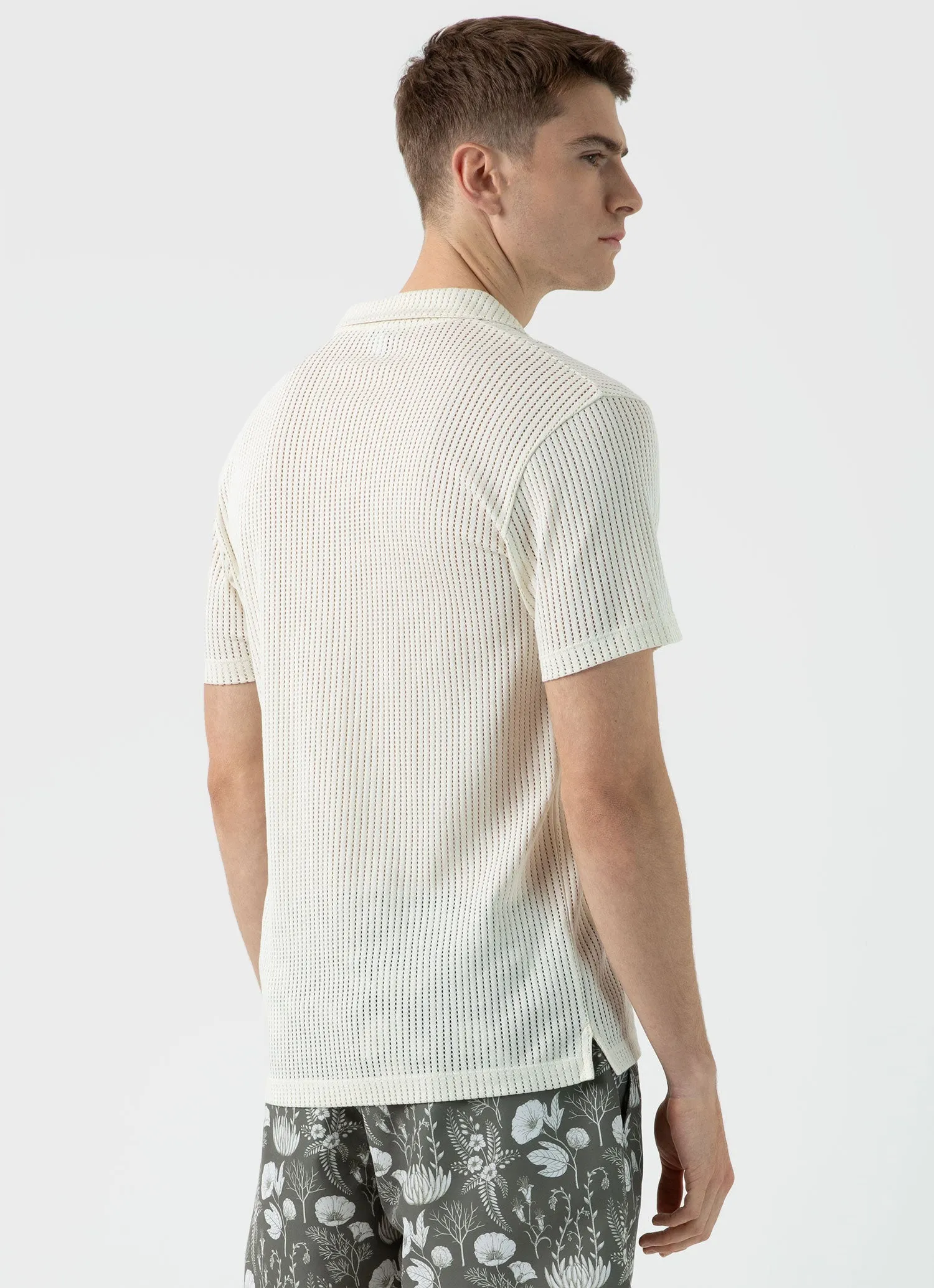 Men's Linear Mesh Polo Shirt in Ecru sold by Sunspel product image thumbnail 5