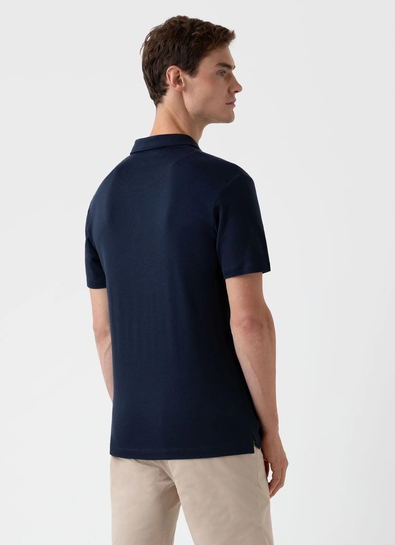 Men's Sea Island Cotton Jersey Polo Shirt in Navy sold by Sunspel product image thumbnail 5