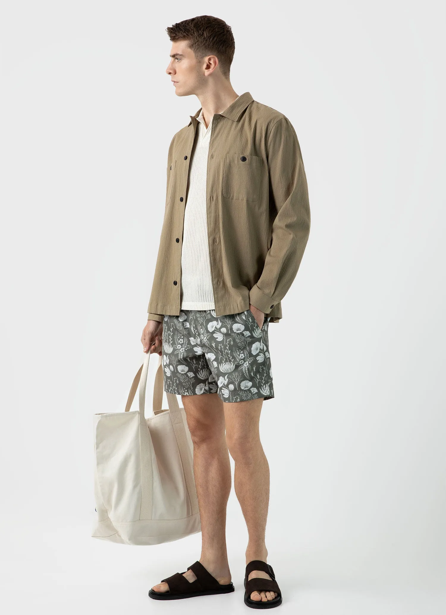 Men's Linear Mesh Polo Shirt in Ecru sold by Sunspel product image thumbnail 3