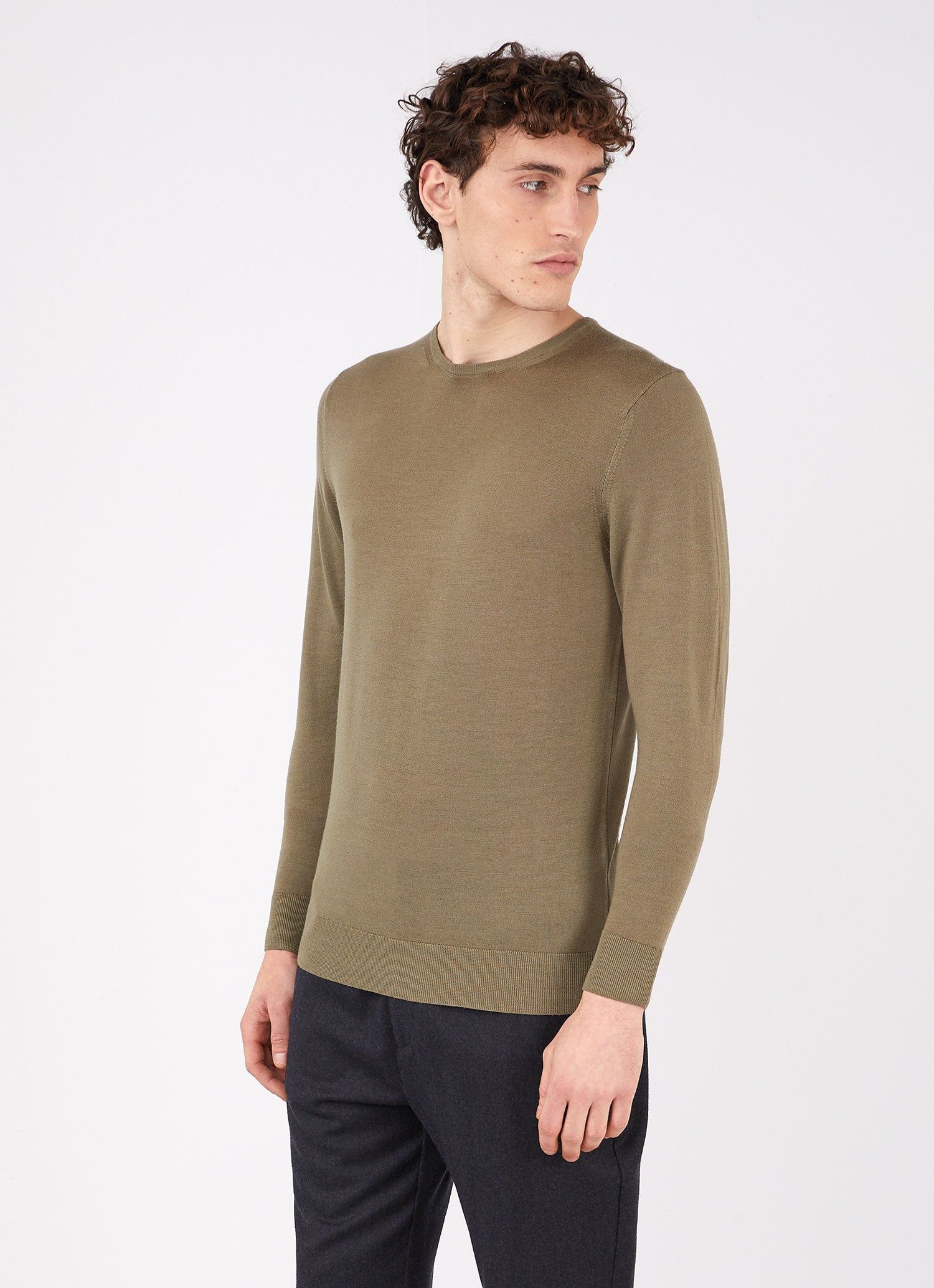 Men's Extra-Fine Merino Crew Neck in Caper sold by Sunspel product image thumbnail 2