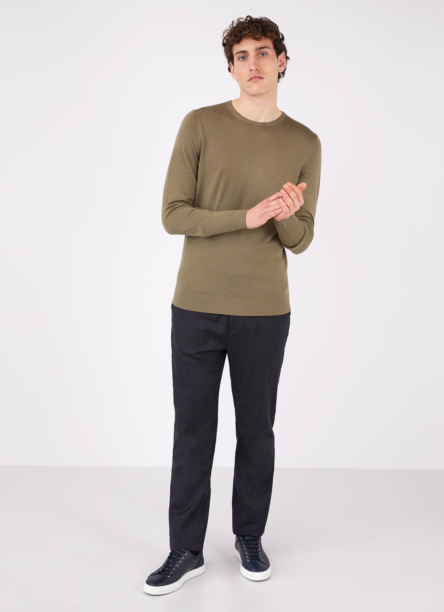 Men's Extra-Fine Merino Crew Neck in Caper sold by Sunspel product image thumbnail 3