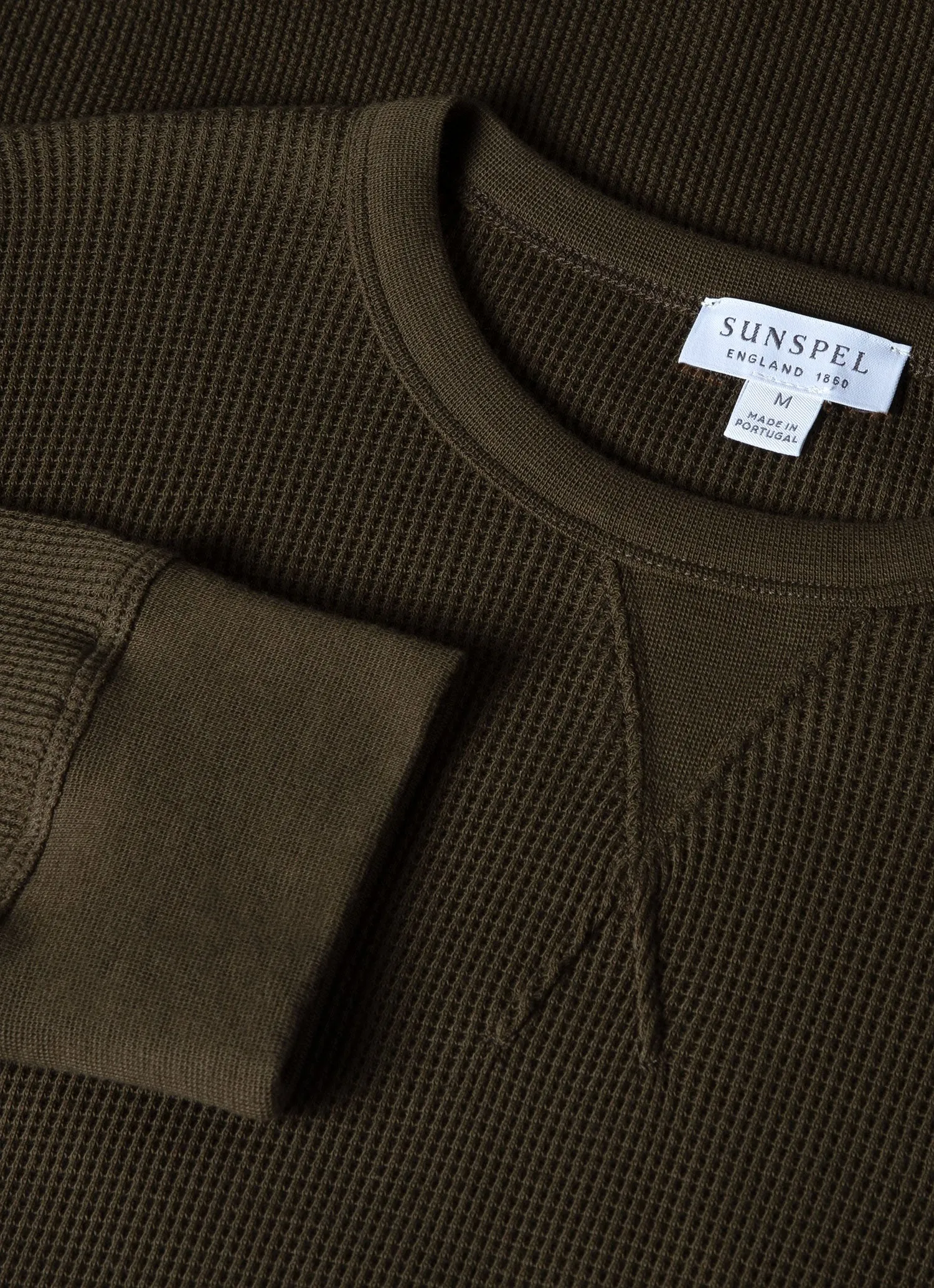 Men's Long Sleeve Waffle T-shirt in Dark Olive sold by Sunspel product image thumbnail 4