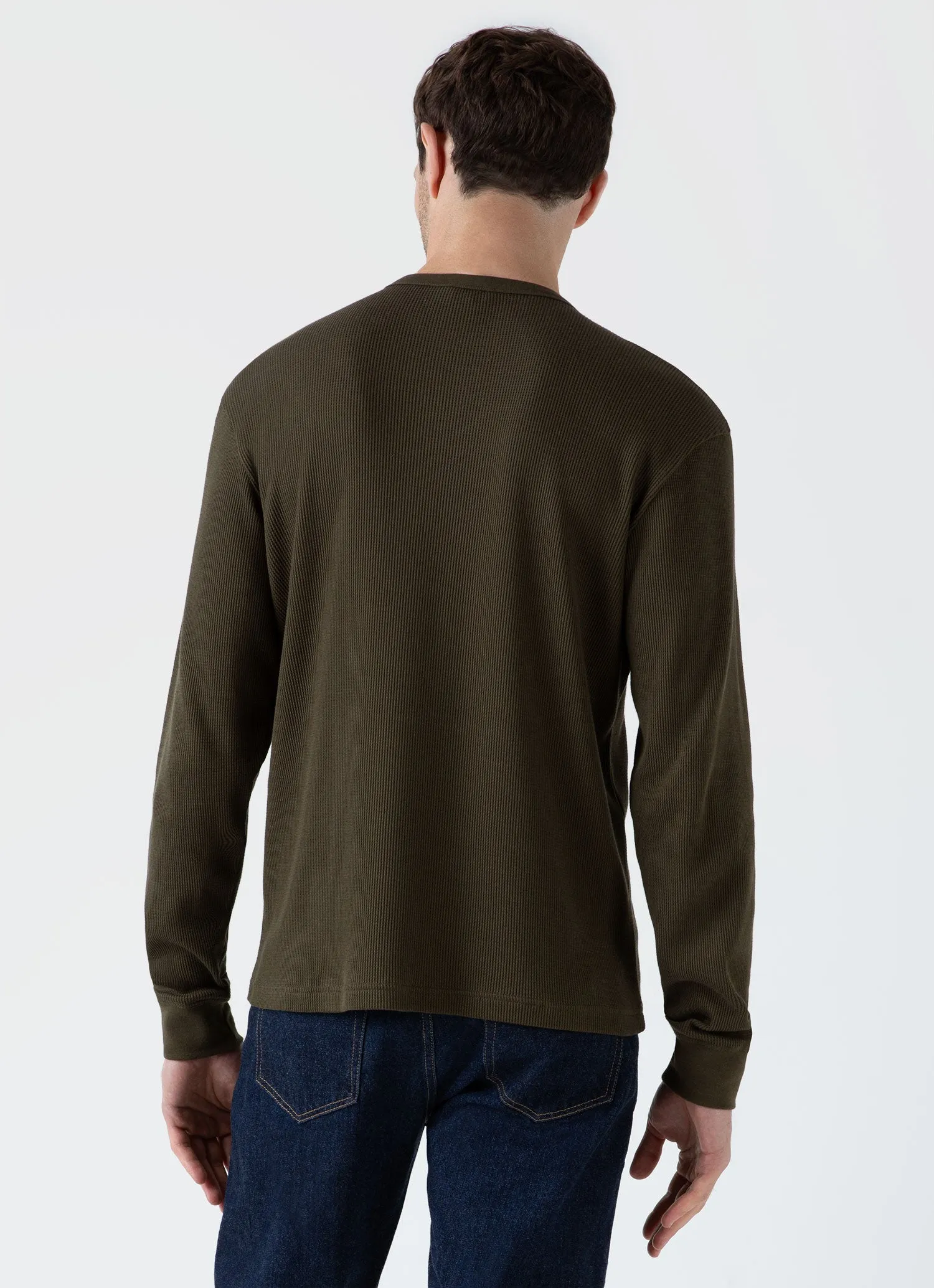 Men's Long Sleeve Waffle T-shirt in Dark Olive sold by Sunspel product image thumbnail 5