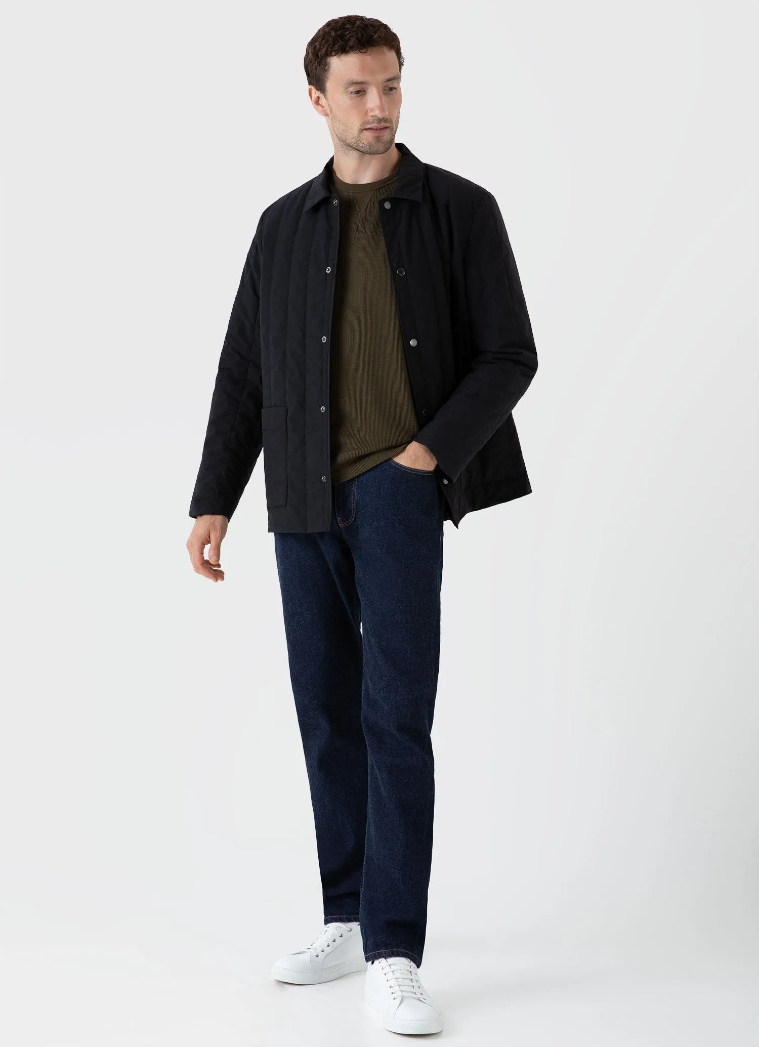 Men's Long Sleeve Waffle T-shirt in Dark Olive sold by Sunspel product image thumbnail 3