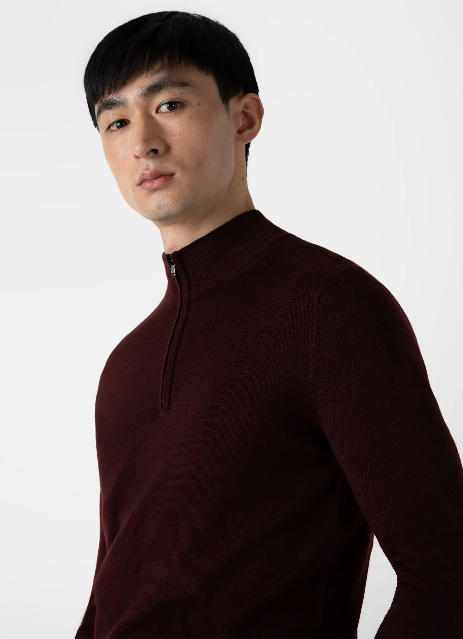 Men's Extra-Fine Merino Zip Neck in Maroon sold by Sunspel product image thumbnail 5