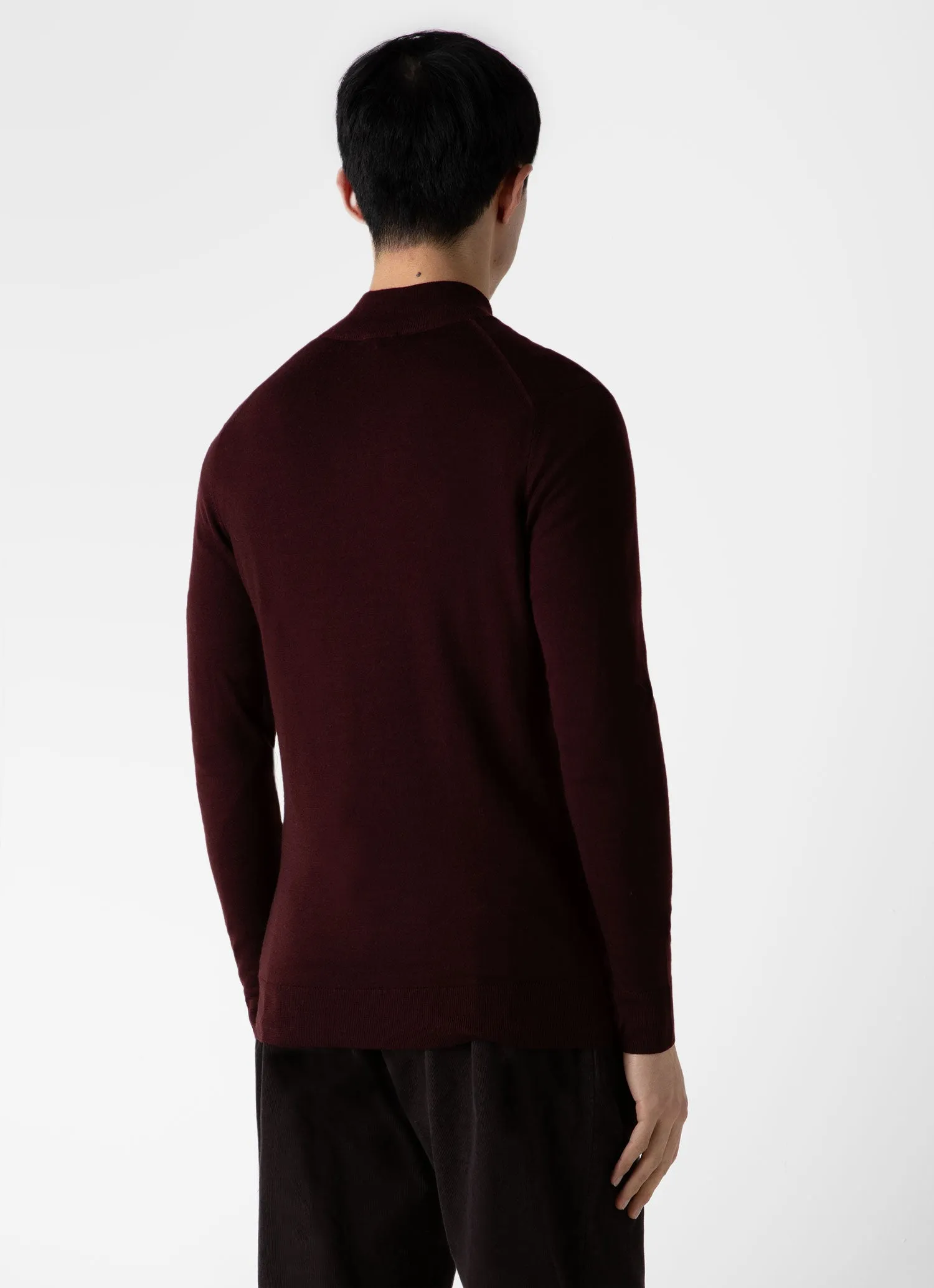 Men's Extra-Fine Merino Zip Neck in Maroon sold by Sunspel product image thumbnail 4