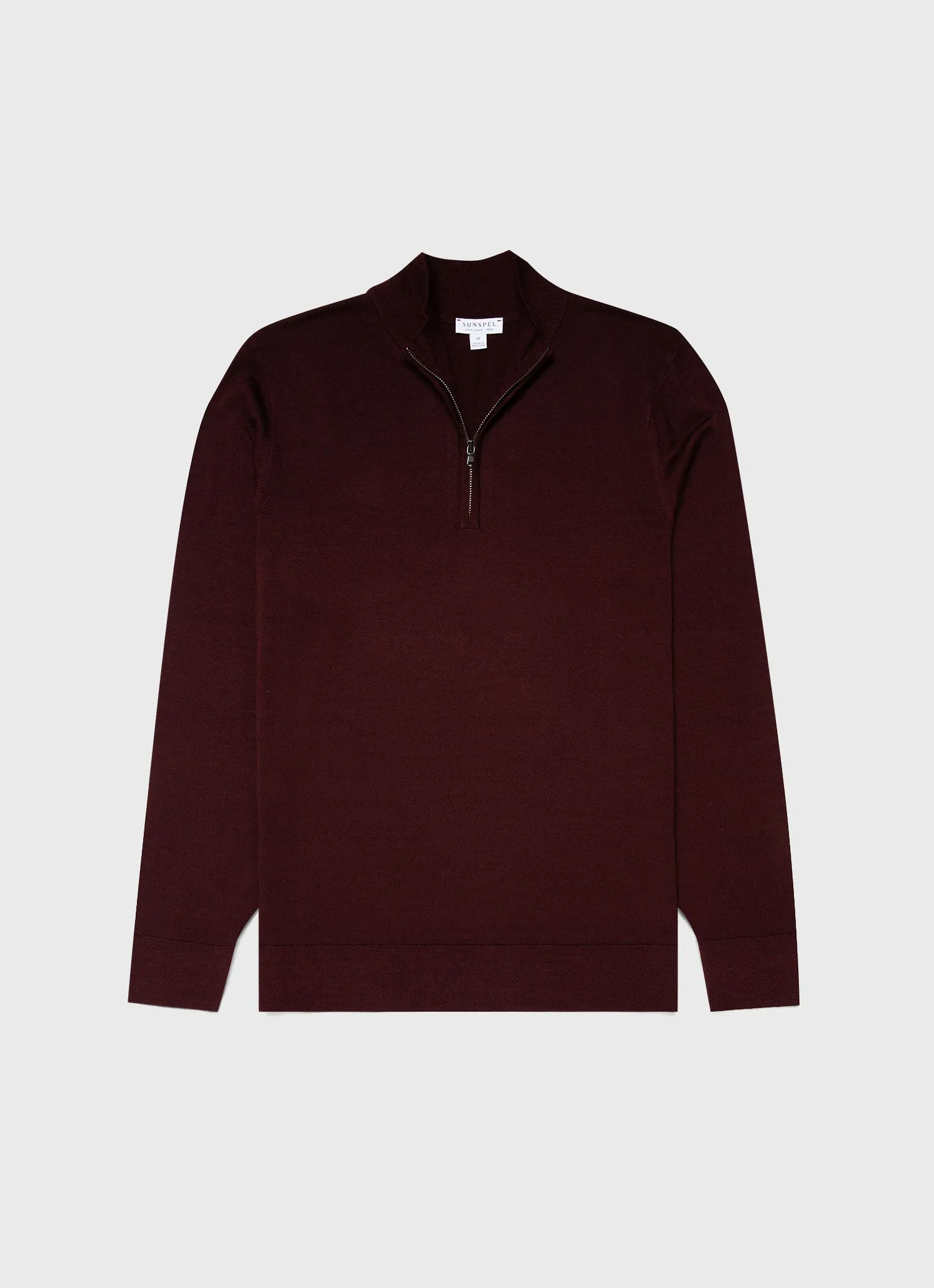 Men's Extra-Fine Merino Zip Neck in Maroon sold by Sunspel