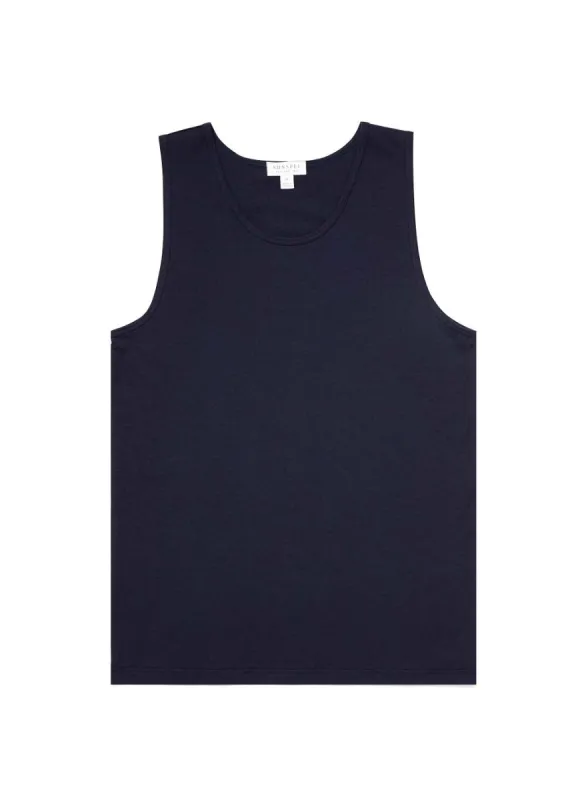 Men's Stretch Cotton Underwear Vest in Navy sold by Sunspel