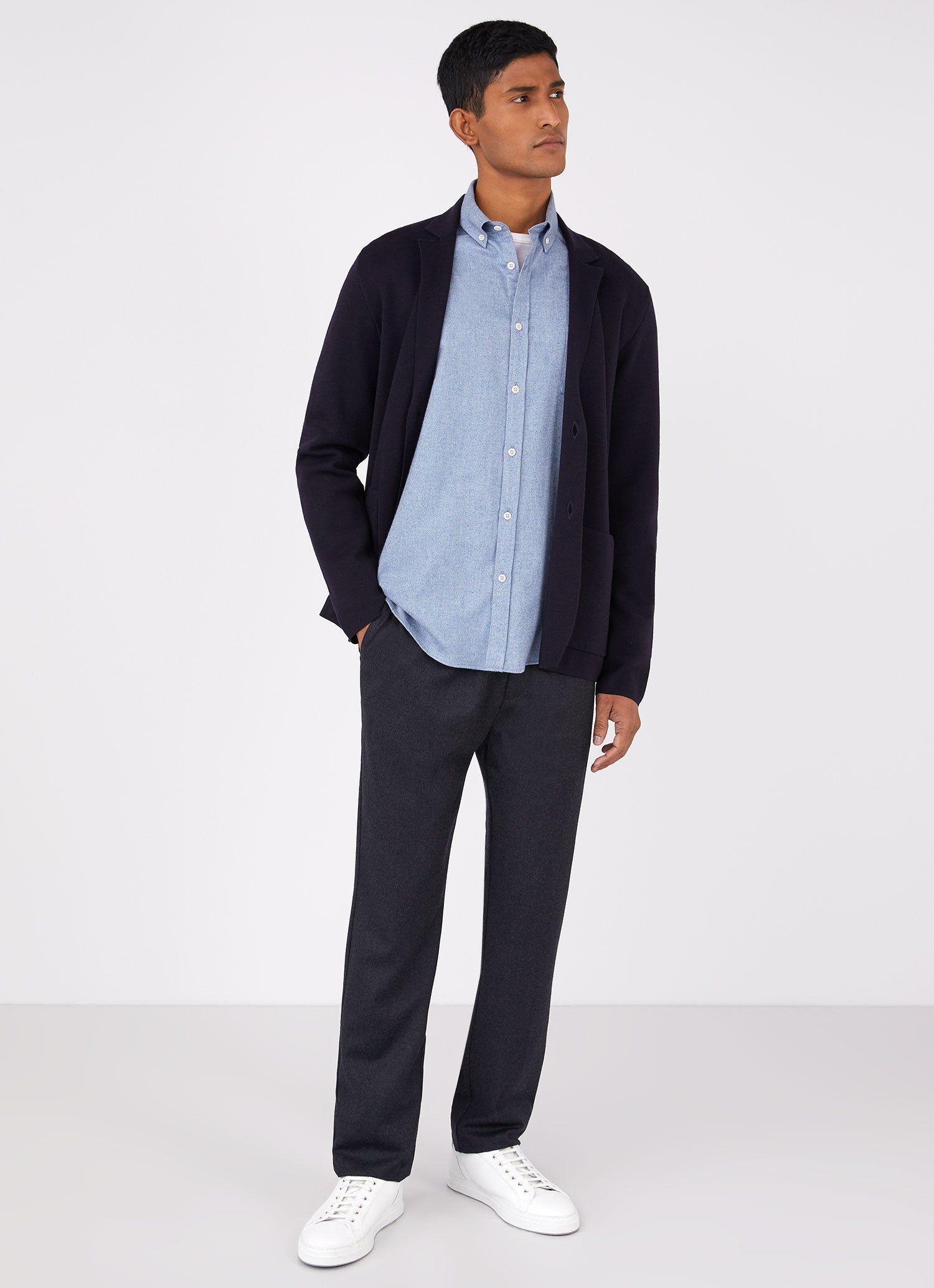 Men's Button Down Flannel Shirt in Winter Sky Melange sold by Sunspel product image thumbnail 3