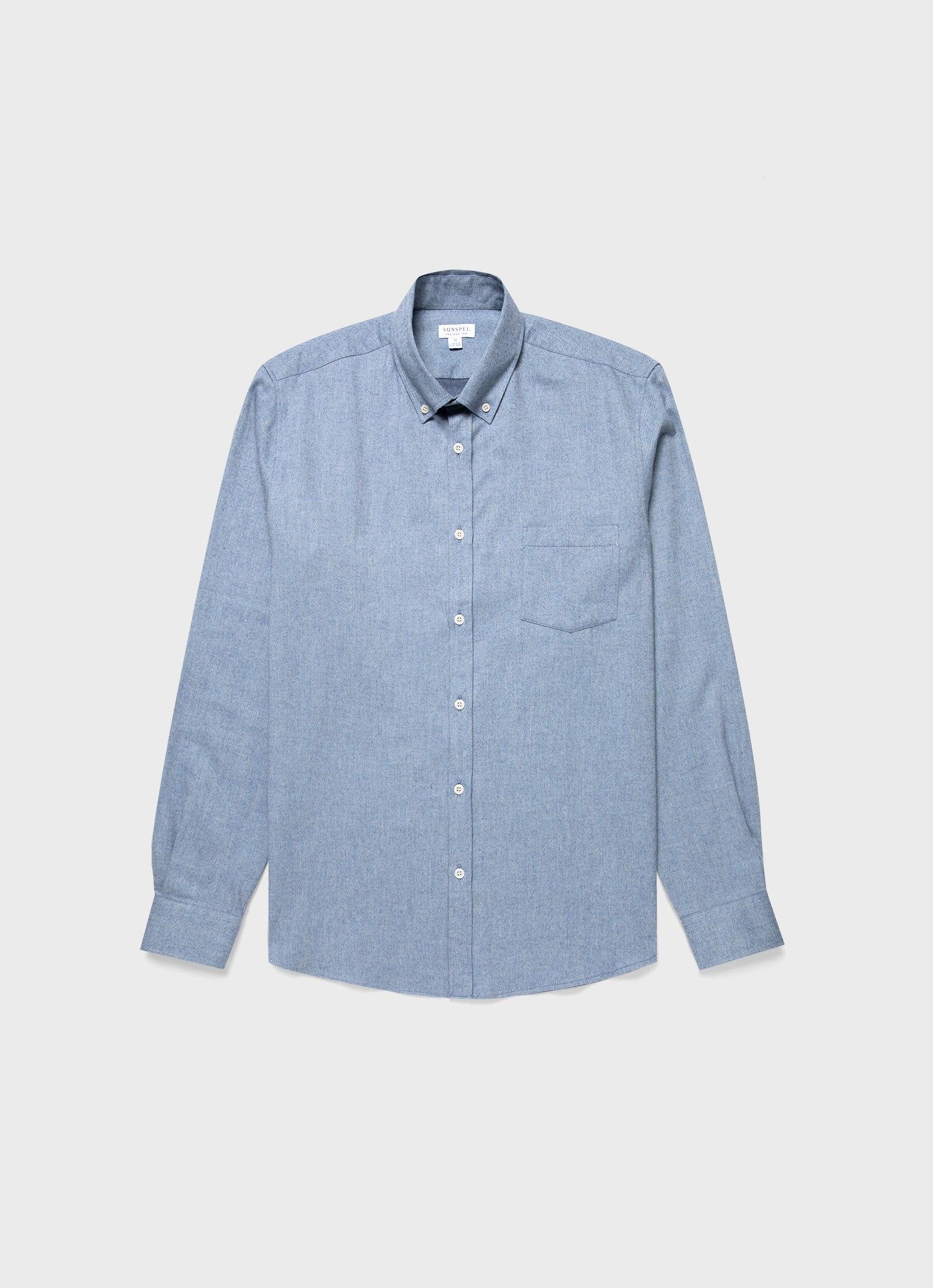 Men's Button Down Flannel Shirt in Winter Sky Melange sold by Sunspel