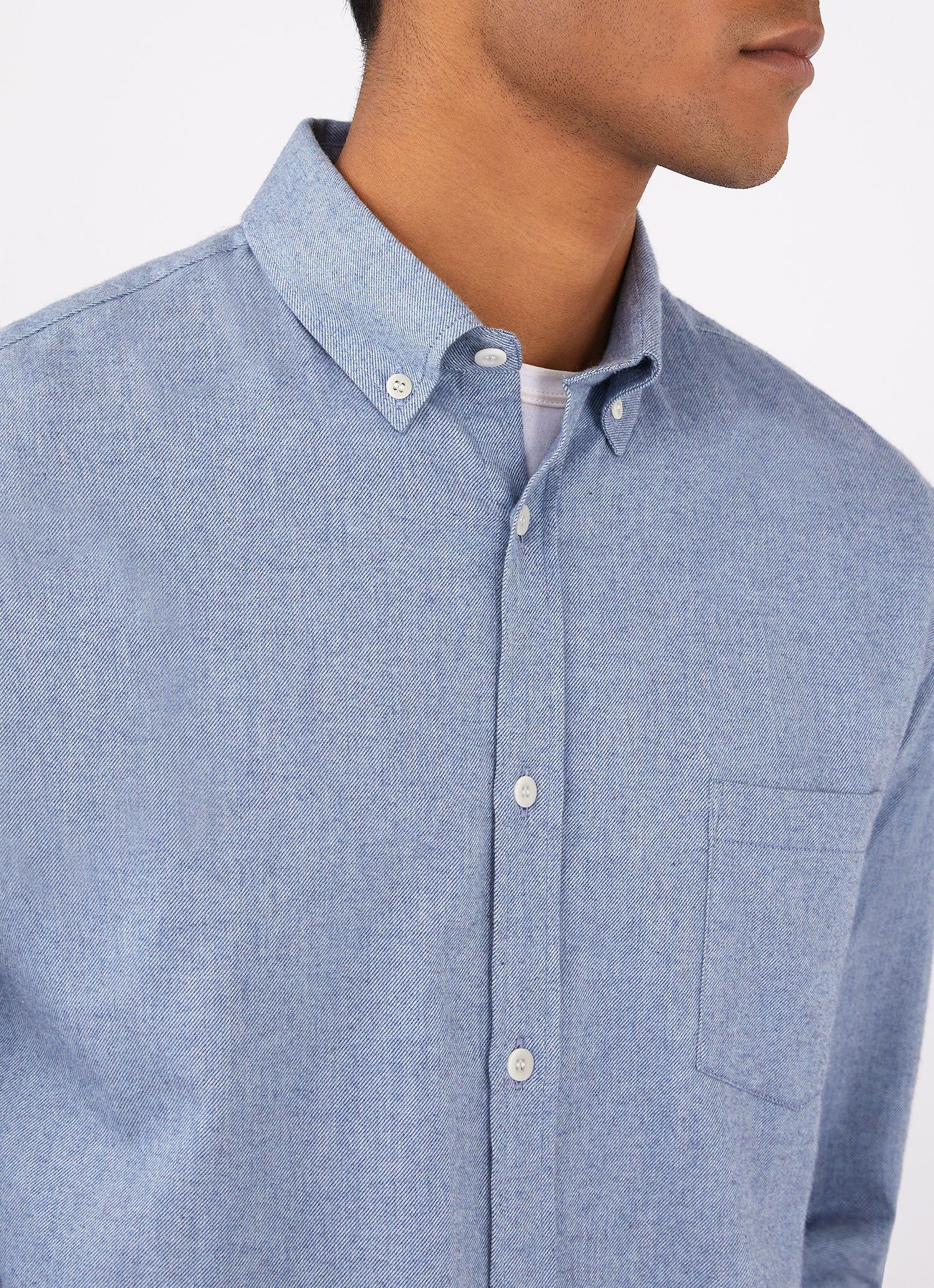 Men's Button Down Flannel Shirt in Winter Sky Melange sold by Sunspel product image thumbnail 5