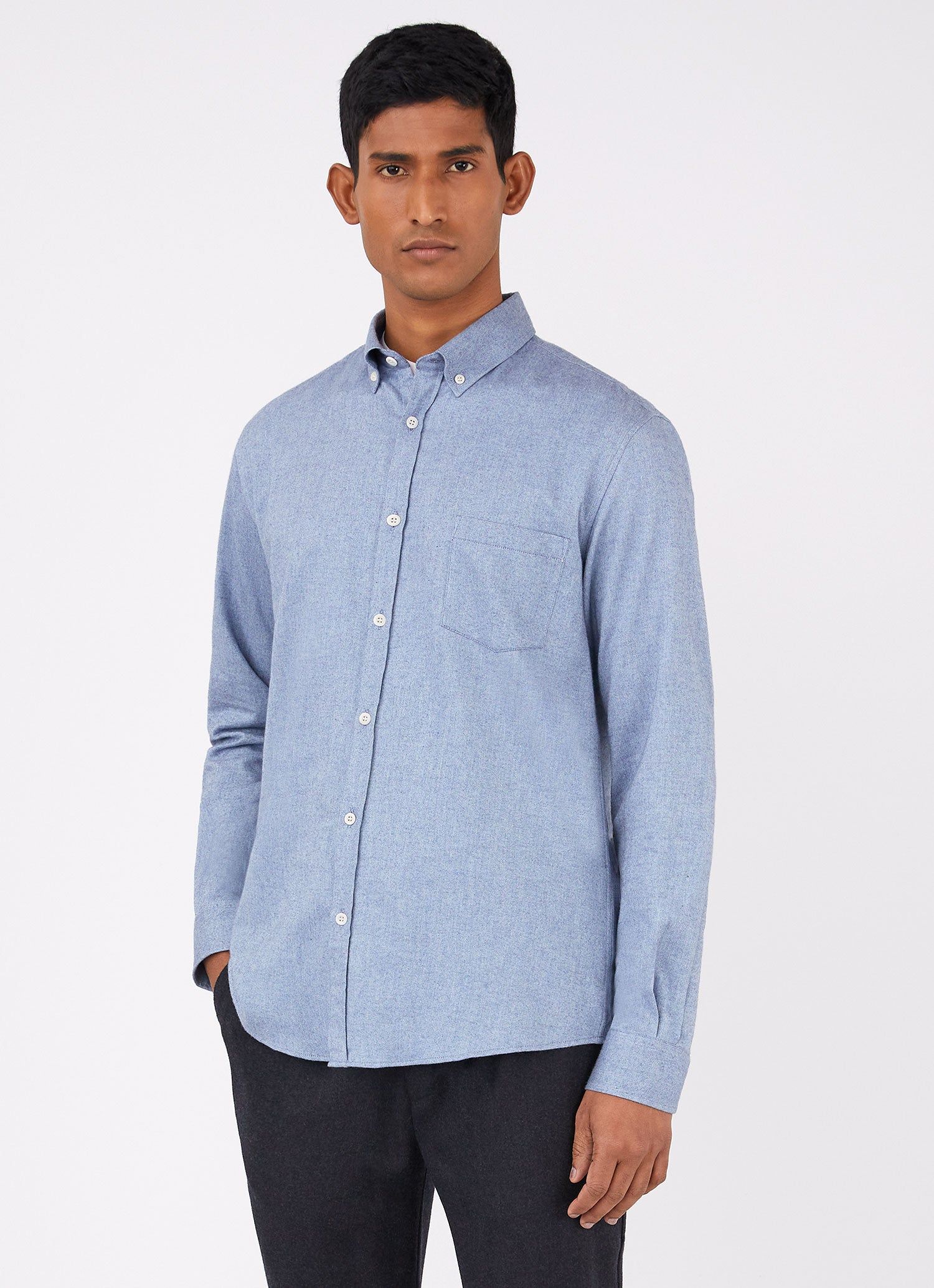 Men's Button Down Flannel Shirt in Winter Sky Melange sold by Sunspel product image thumbnail 2