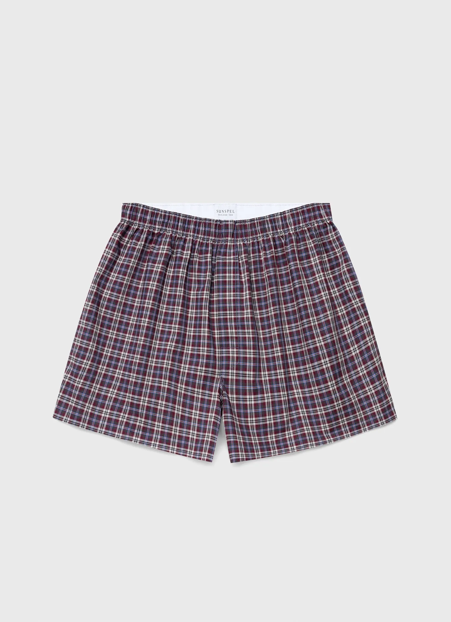 Men's Classic Boxer Shorts in Maroon Check sold by Sunspel