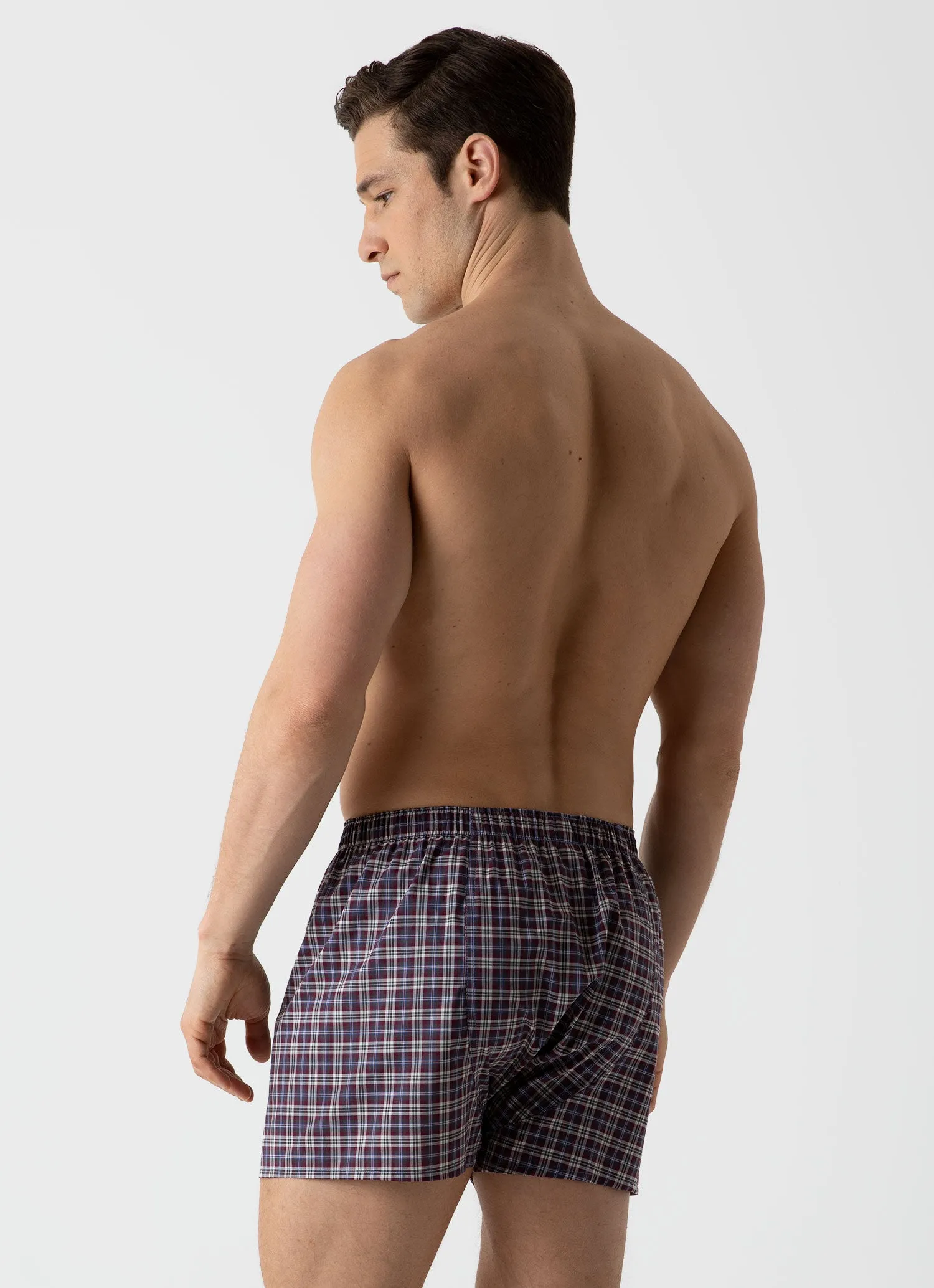 Men's Classic Boxer Shorts in Maroon Check sold by Sunspel product image thumbnail 3