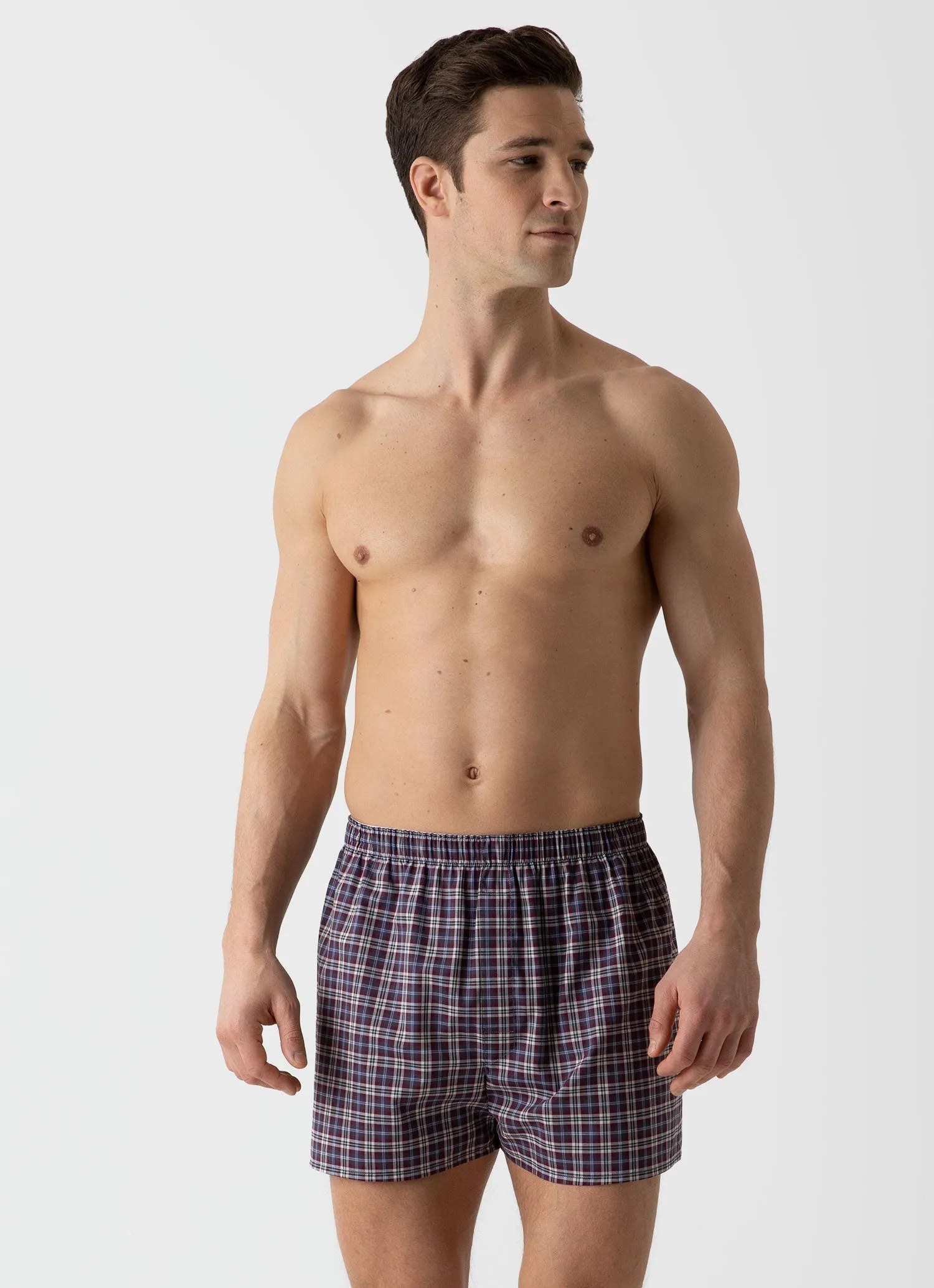 Men's Classic Boxer Shorts in Maroon Check sold by Sunspel product image thumbnail 2