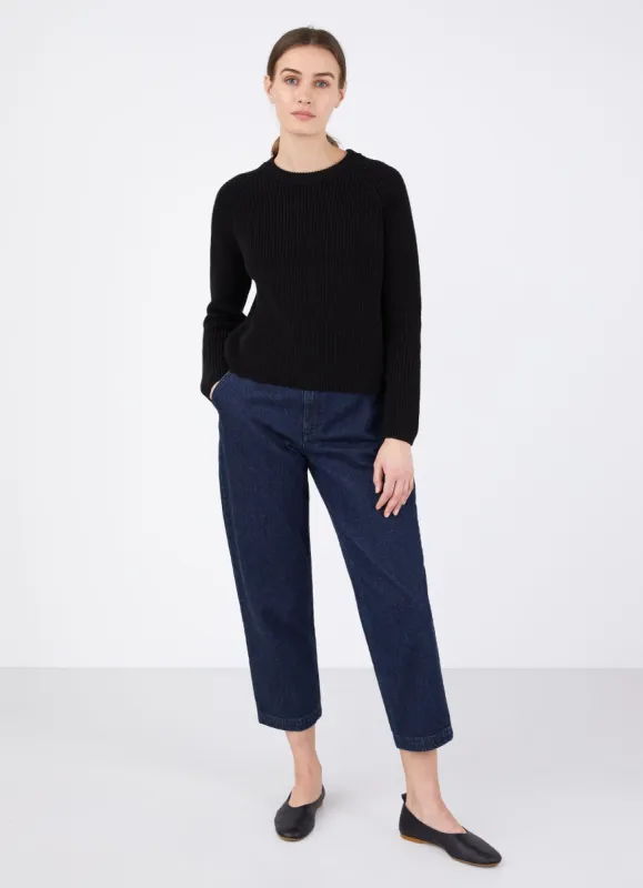 Women's Boxy Crew Jumper in Black sold by Sunspel