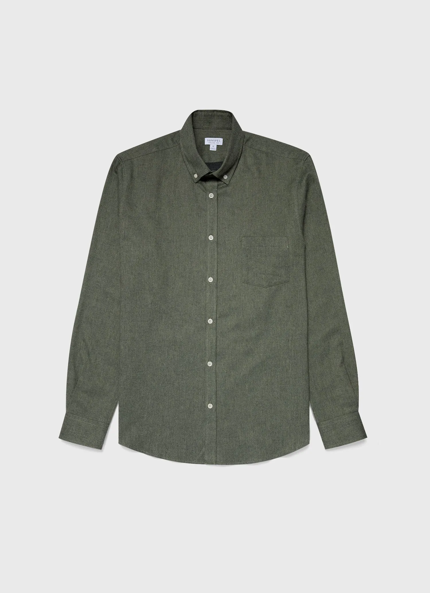Men's Button Down Flannel Shirt in Green Melange sold by Sunspel