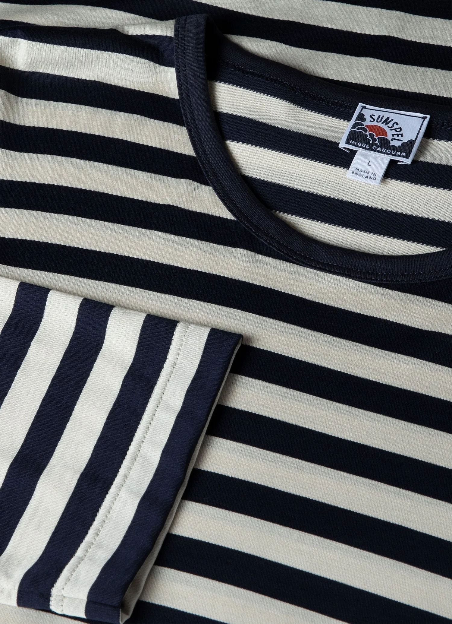 Men's Sunspel x Nigel Cabourn Long Sleeve T-shirt in Navy/Stone White sold by Sunspel product image thumbnail 4