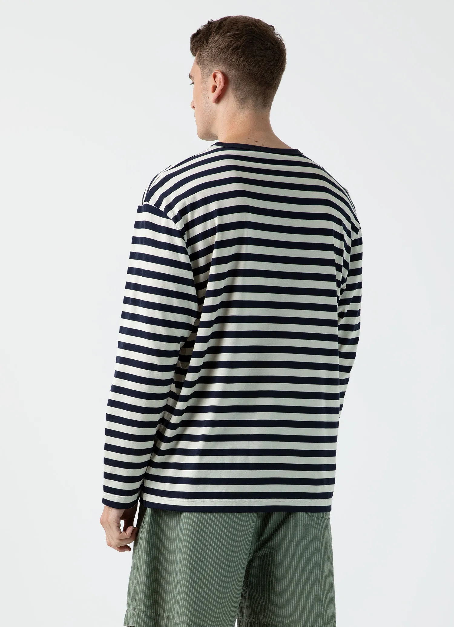 Men's Sunspel x Nigel Cabourn Long Sleeve T-shirt in Navy/Stone White sold by Sunspel product image thumbnail 5