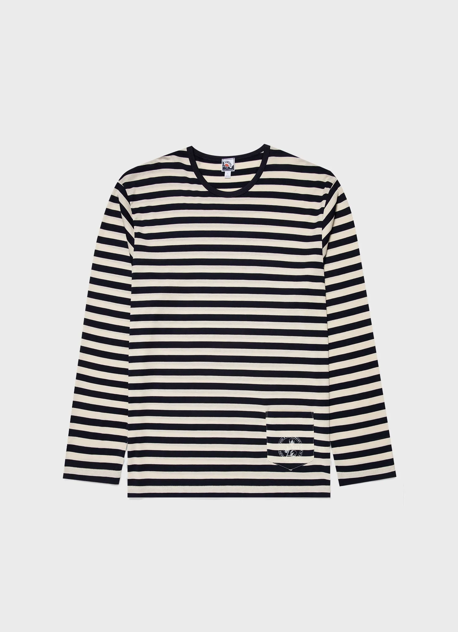 Men's Sunspel x Nigel Cabourn Long Sleeve T-shirt in Navy/Stone White sold by Sunspel