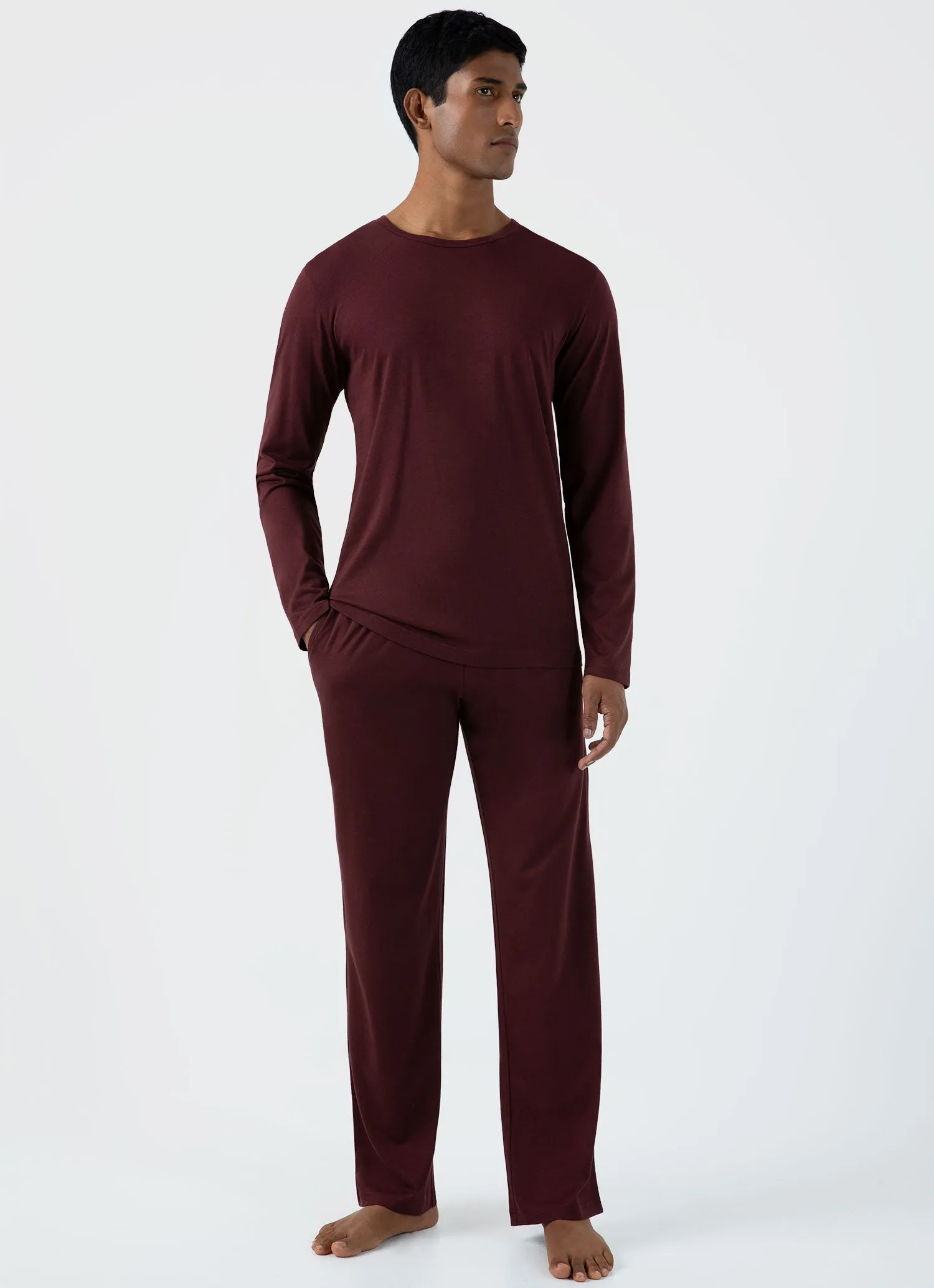 Men's Cotton Modal Lounge Pant in Maroon sold by Sunspel product image thumbnail 2