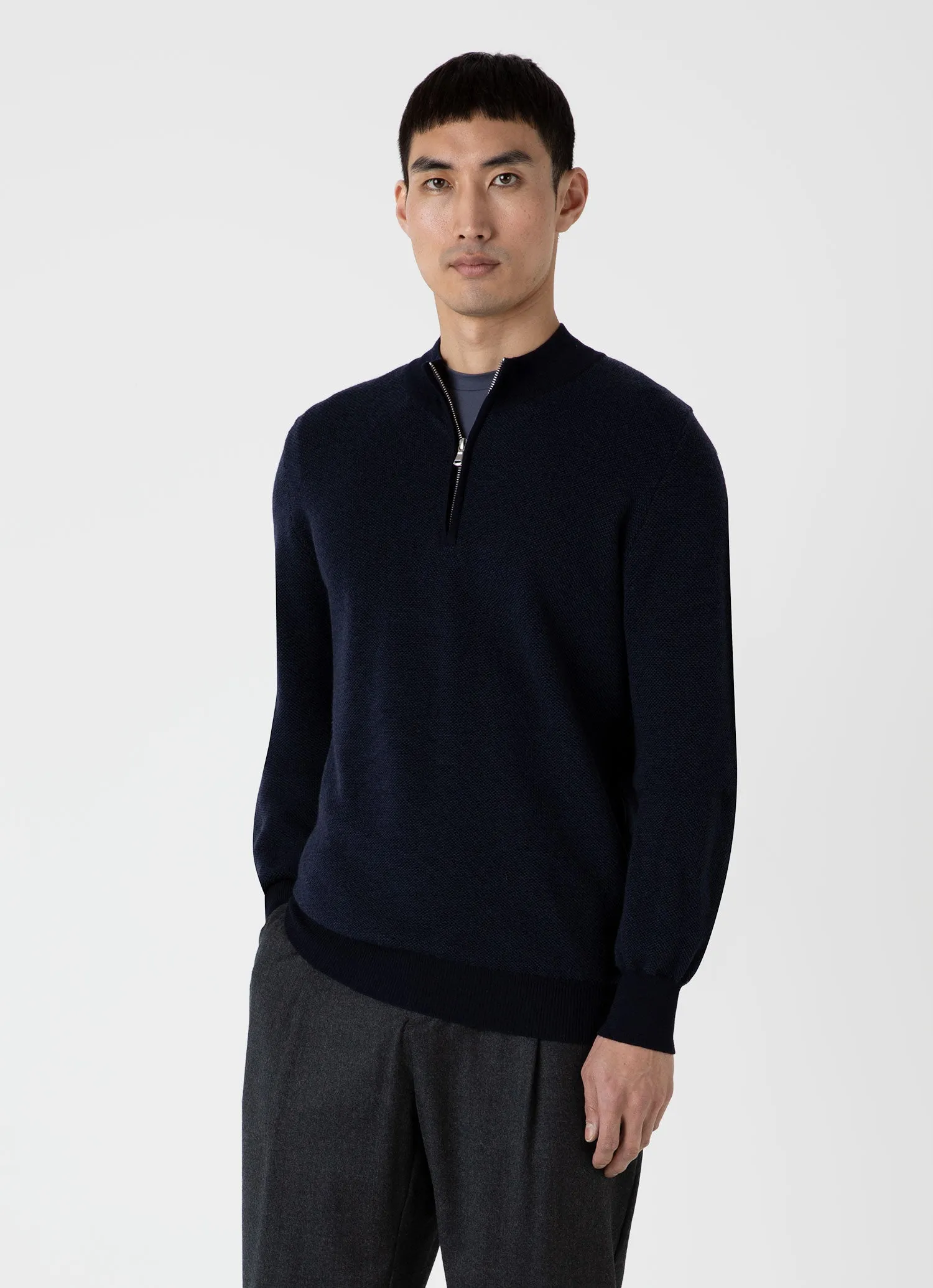 Men's Merino Honeycomb Zip Neck Jumper in Light Navy sold by Sunspel product image thumbnail 2