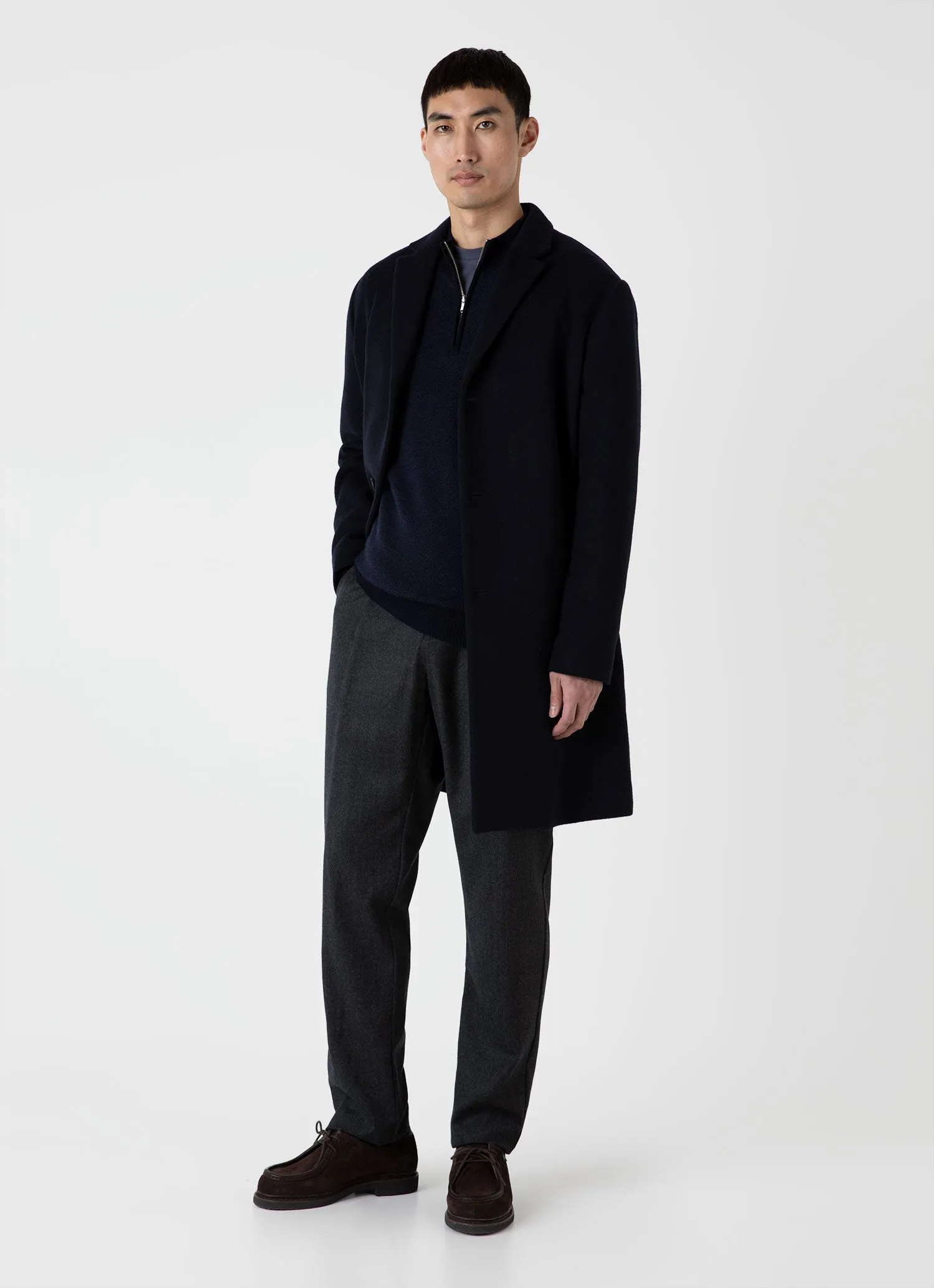 Men's Merino Honeycomb Zip Neck Jumper in Light Navy sold by Sunspel product image thumbnail 3