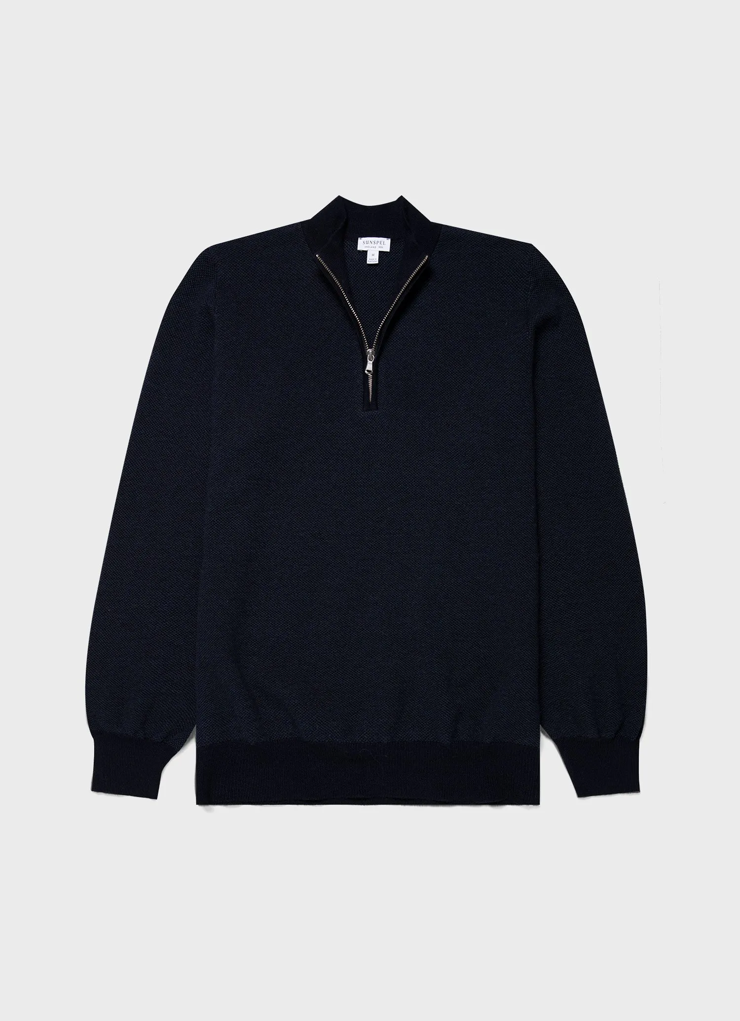 Men's Merino Honeycomb Zip Neck Jumper in Light Navy sold by Sunspel