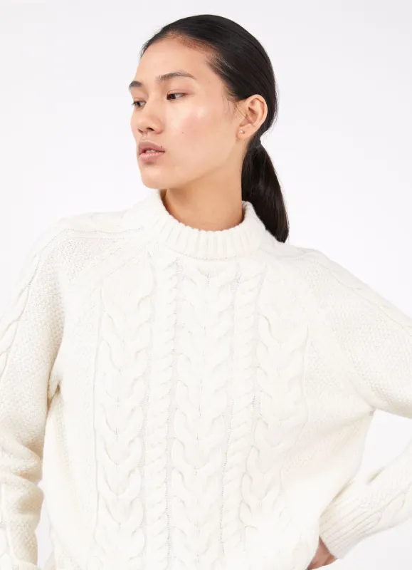 Women's Cable Crew Neck Jumper in Ecru sold by Sunspel
