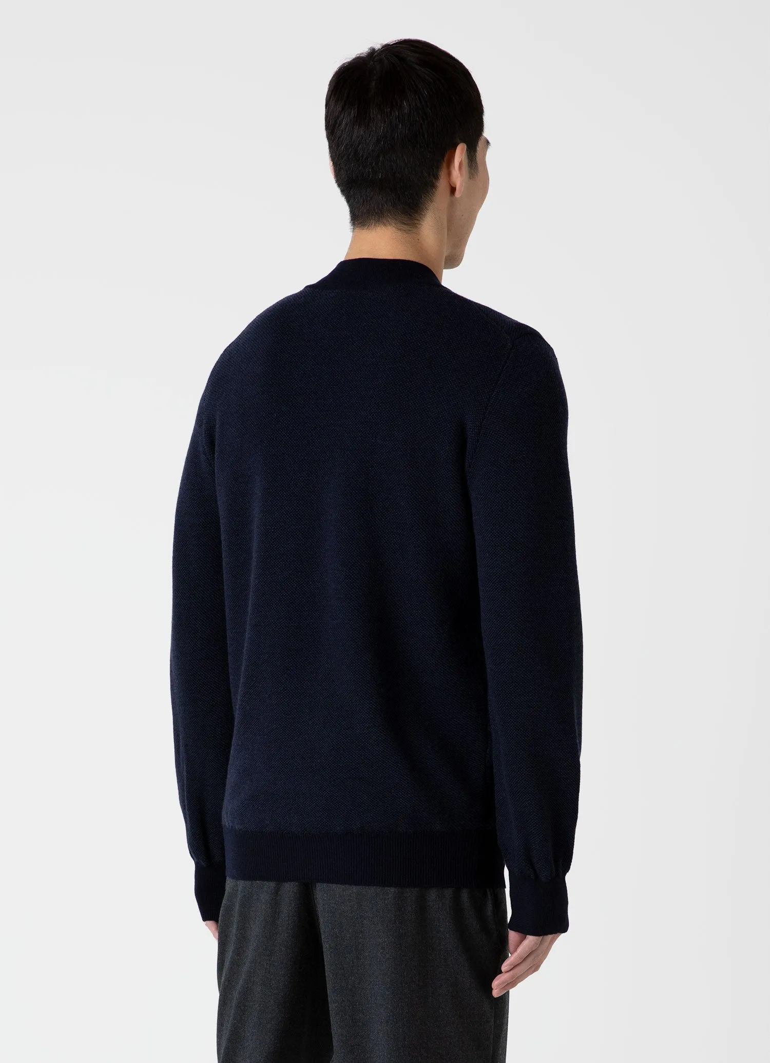 Men's Merino Honeycomb Zip Neck Jumper in Light Navy sold by Sunspel product image thumbnail 5