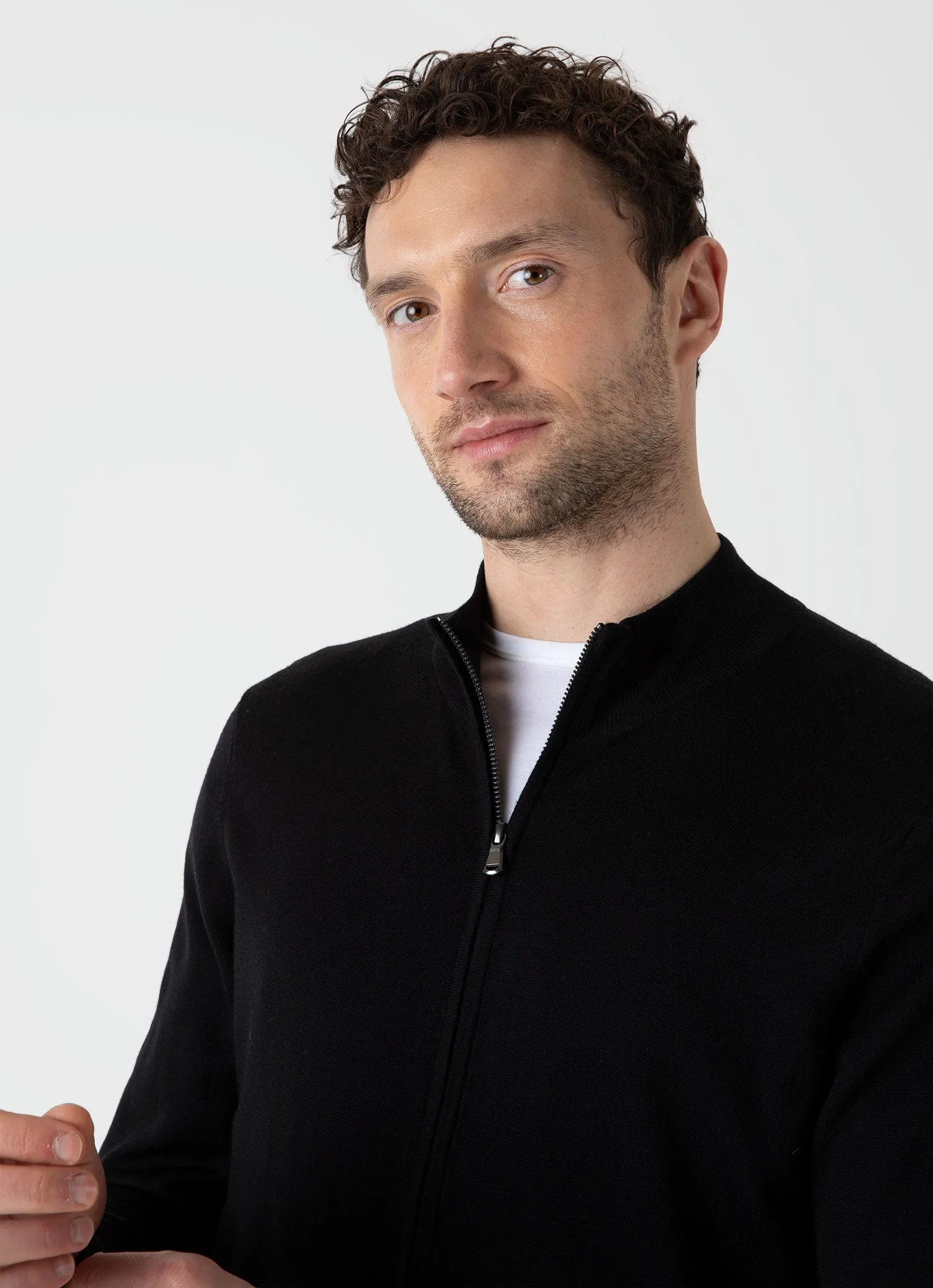 Men's Extra-Fine Merino Zip Cardigan in Black sold by Sunspel product image thumbnail 5