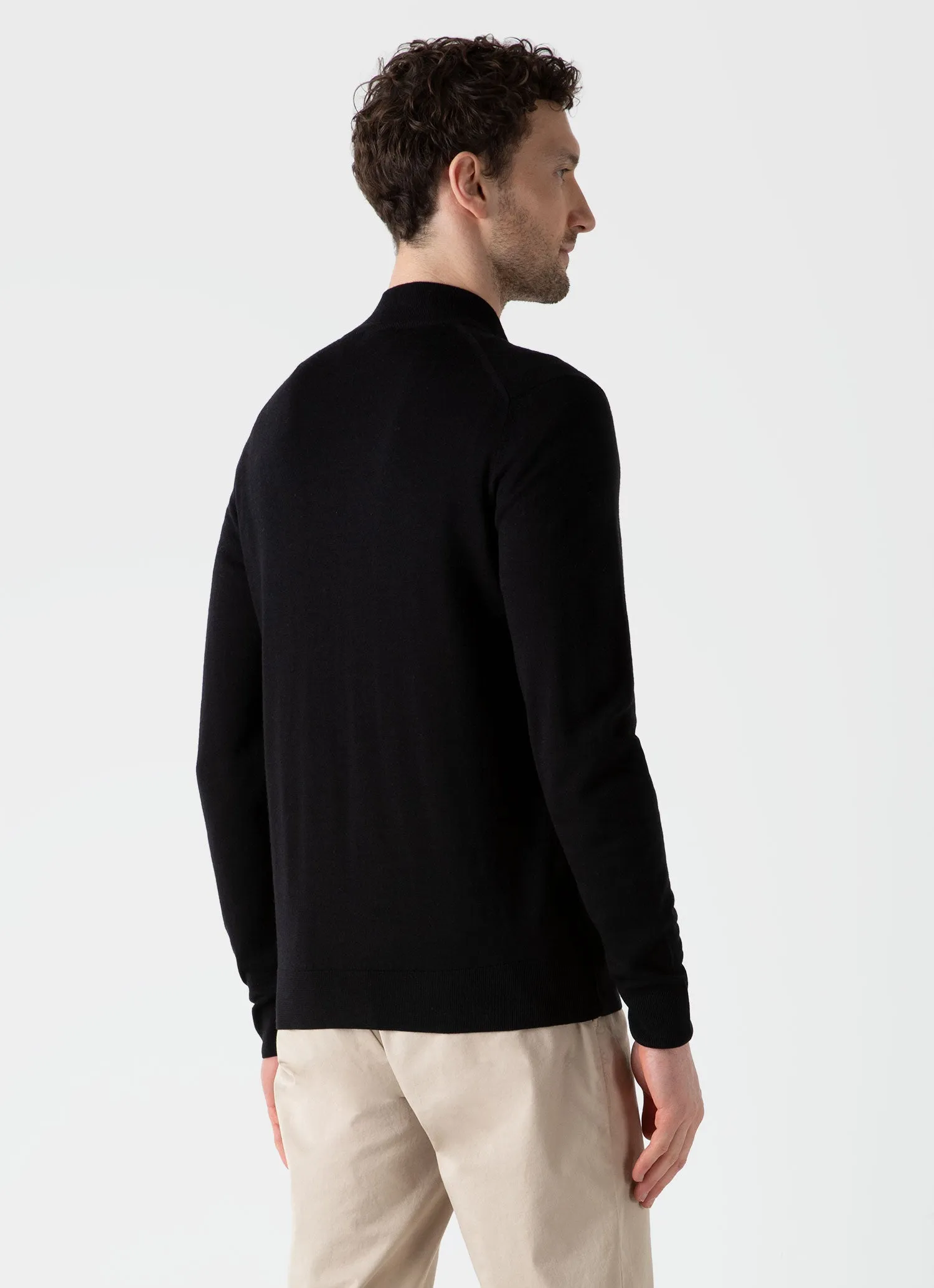 Men's Extra-Fine Merino Zip Cardigan in Black sold by Sunspel product image thumbnail 4