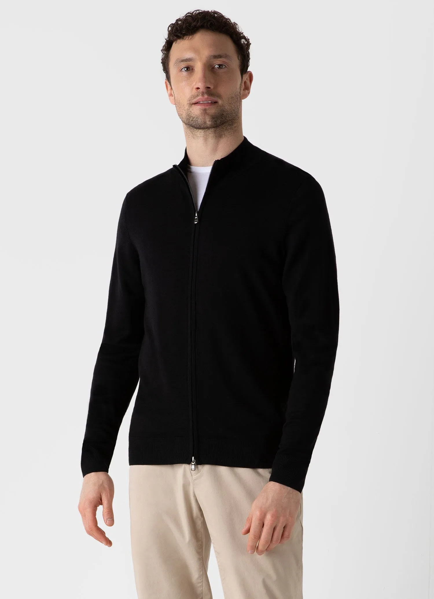 Men's Extra-Fine Merino Zip Cardigan in Black sold by Sunspel product image thumbnail 2