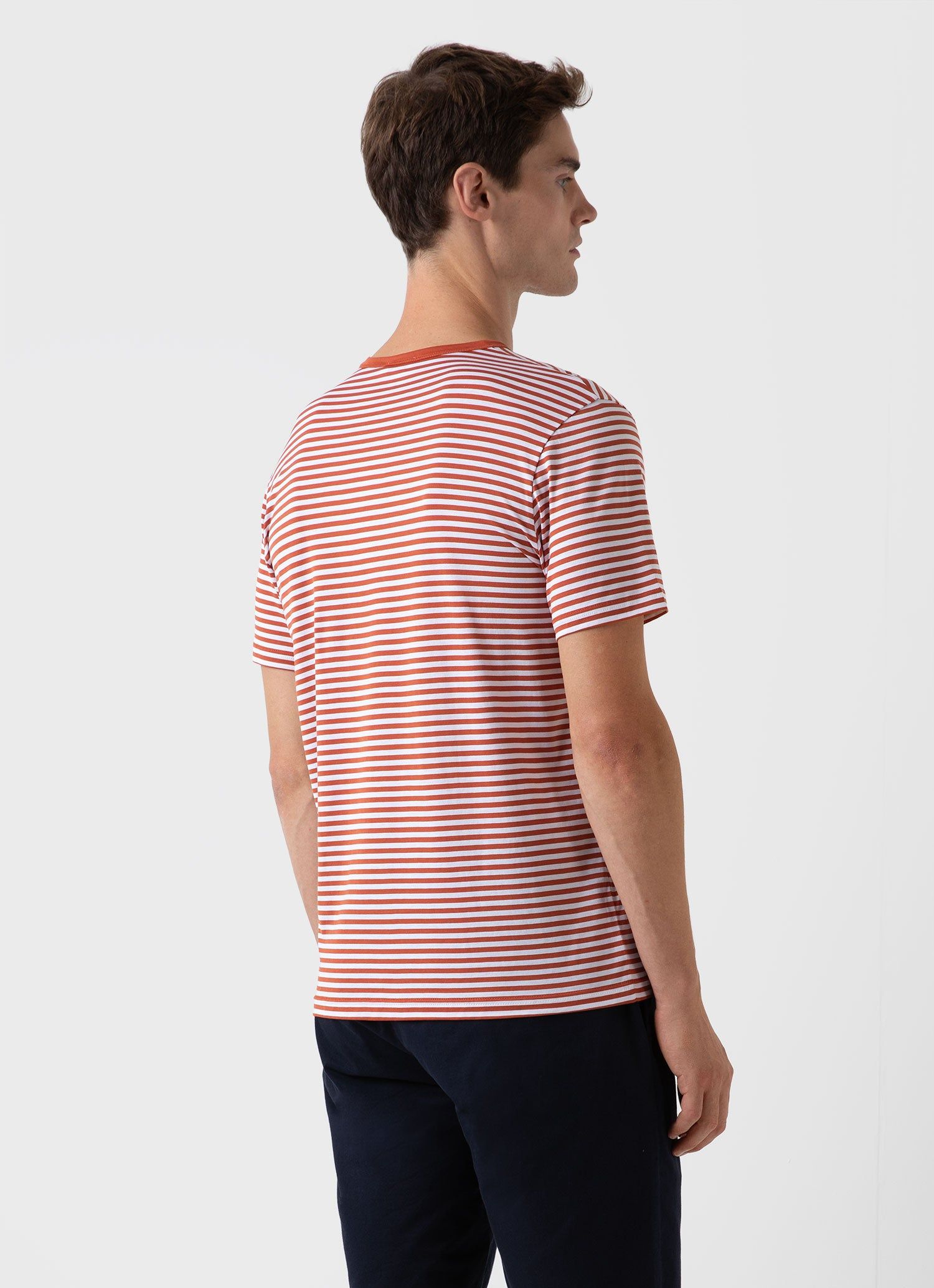 Men's Classic T-shirt in White/Burnt Sienna English Stripe sold by Sunspel product image thumbnail 4