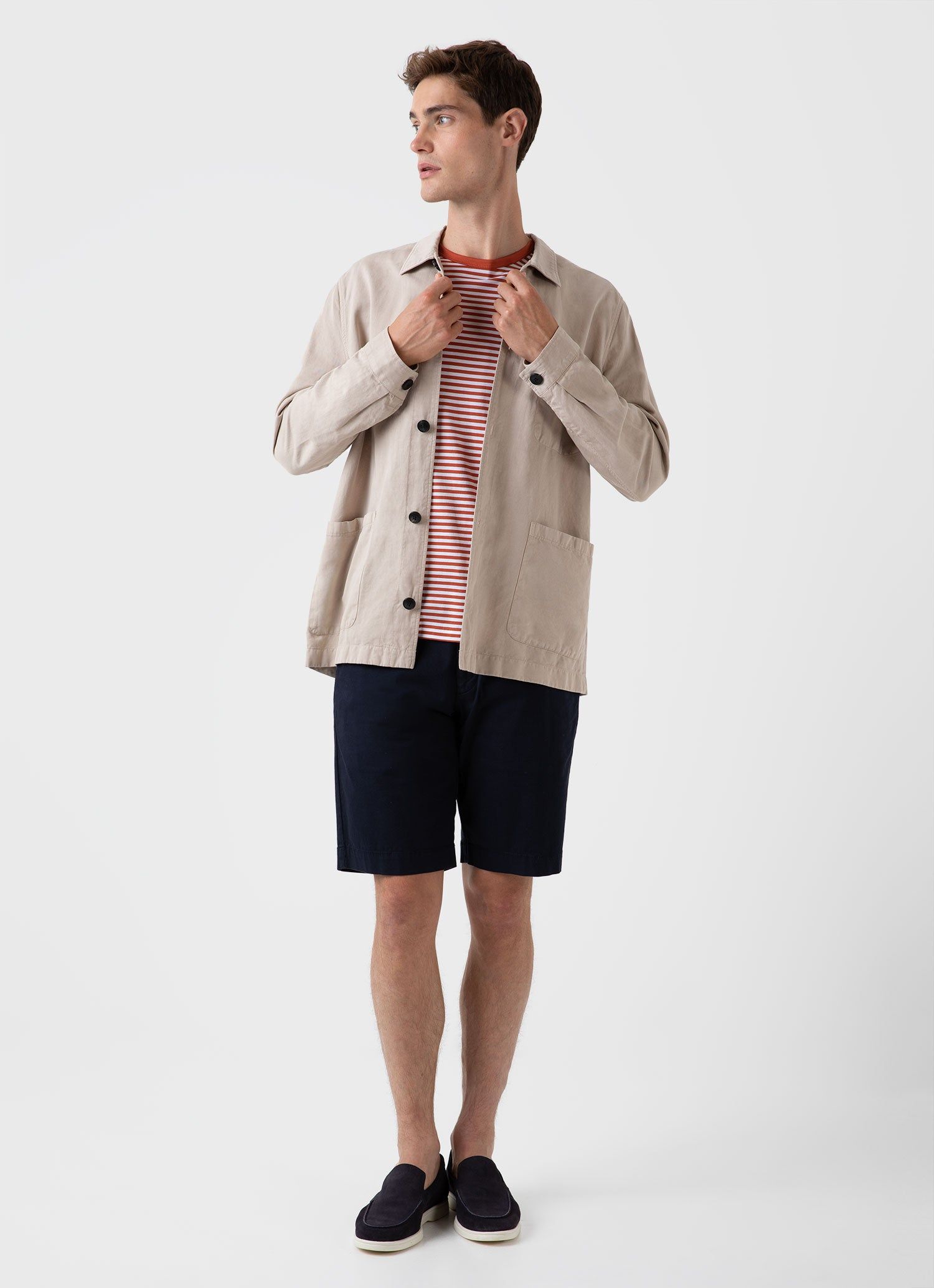 Men's Classic T-shirt in White/Burnt Sienna English Stripe sold by Sunspel product image thumbnail 3