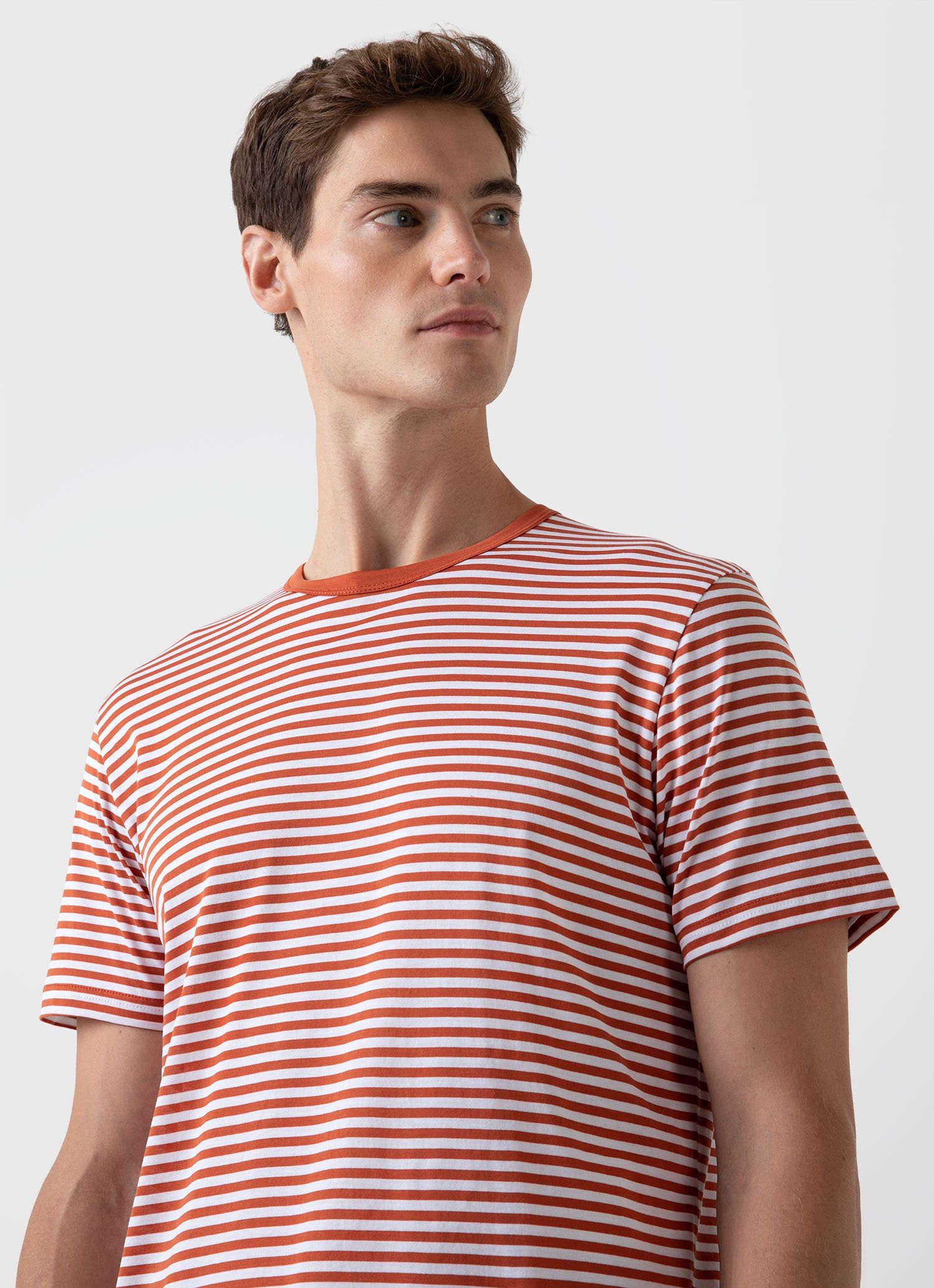 Men's Classic T-shirt in White/Burnt Sienna English Stripe sold by Sunspel product image thumbnail 5
