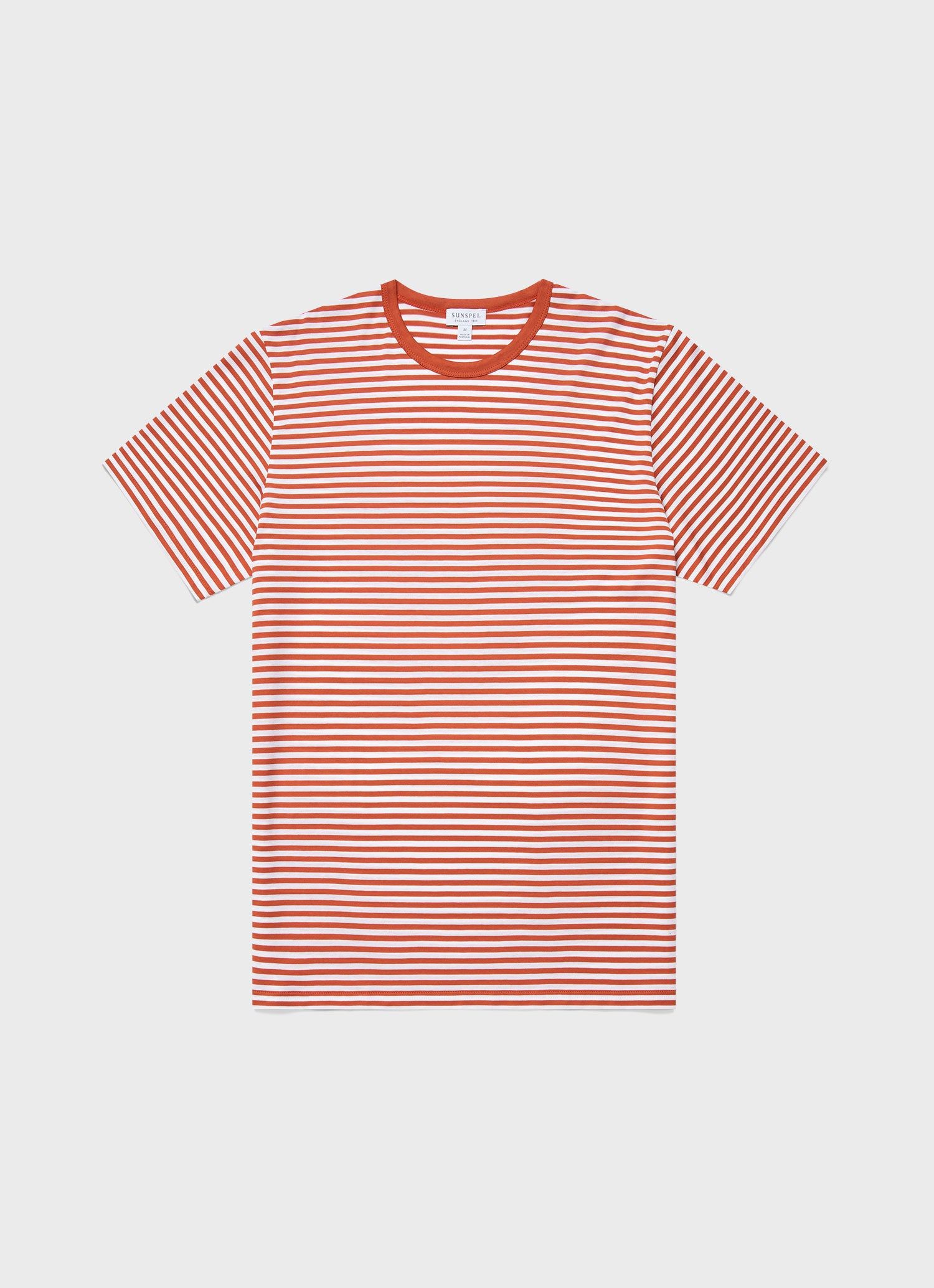 Men's Classic T-shirt in White/Burnt Sienna English Stripe sold by Sunspel