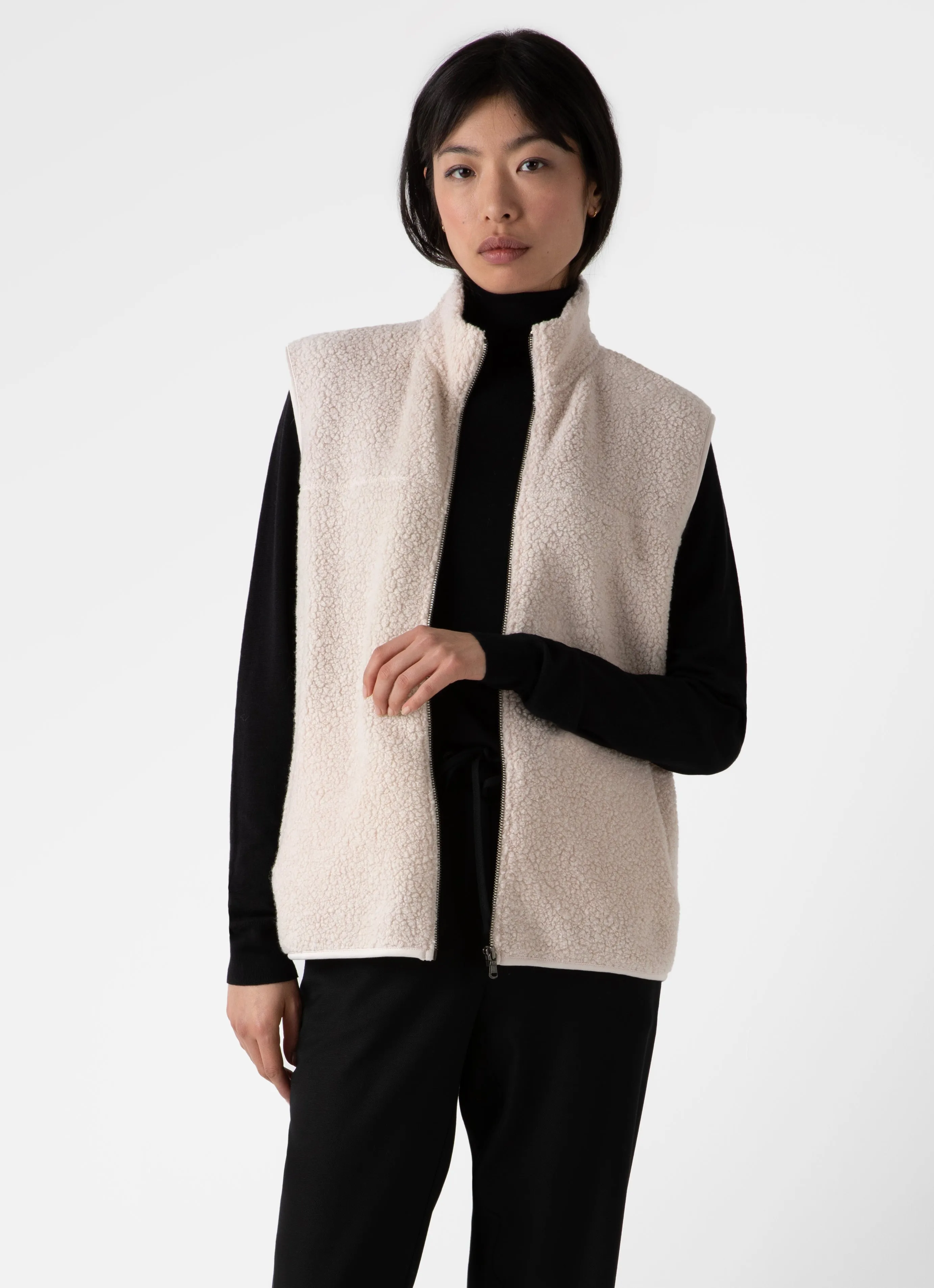 Women's Wool Fleece Gilet in Ecru sold by Sunspel product image thumbnail 3