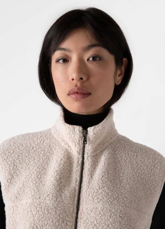 Women's Wool Fleece Gilet in Ecru sold by Sunspel