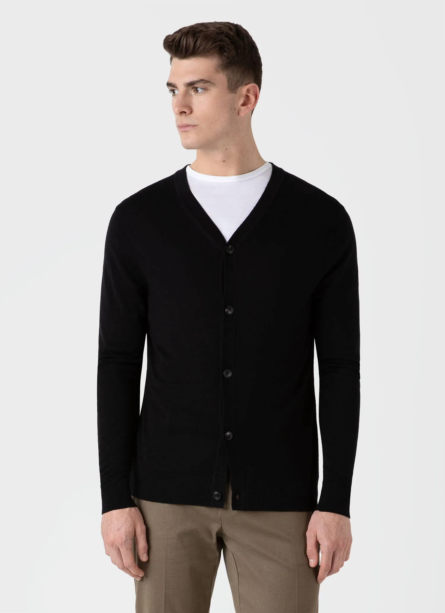Men's Extra-Fine Merino Cardigan in Black sold by Sunspel product image thumbnail 2