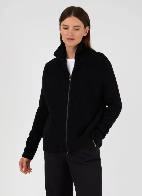 Women's Zip Knit Jacket in Black sold by Sunspel