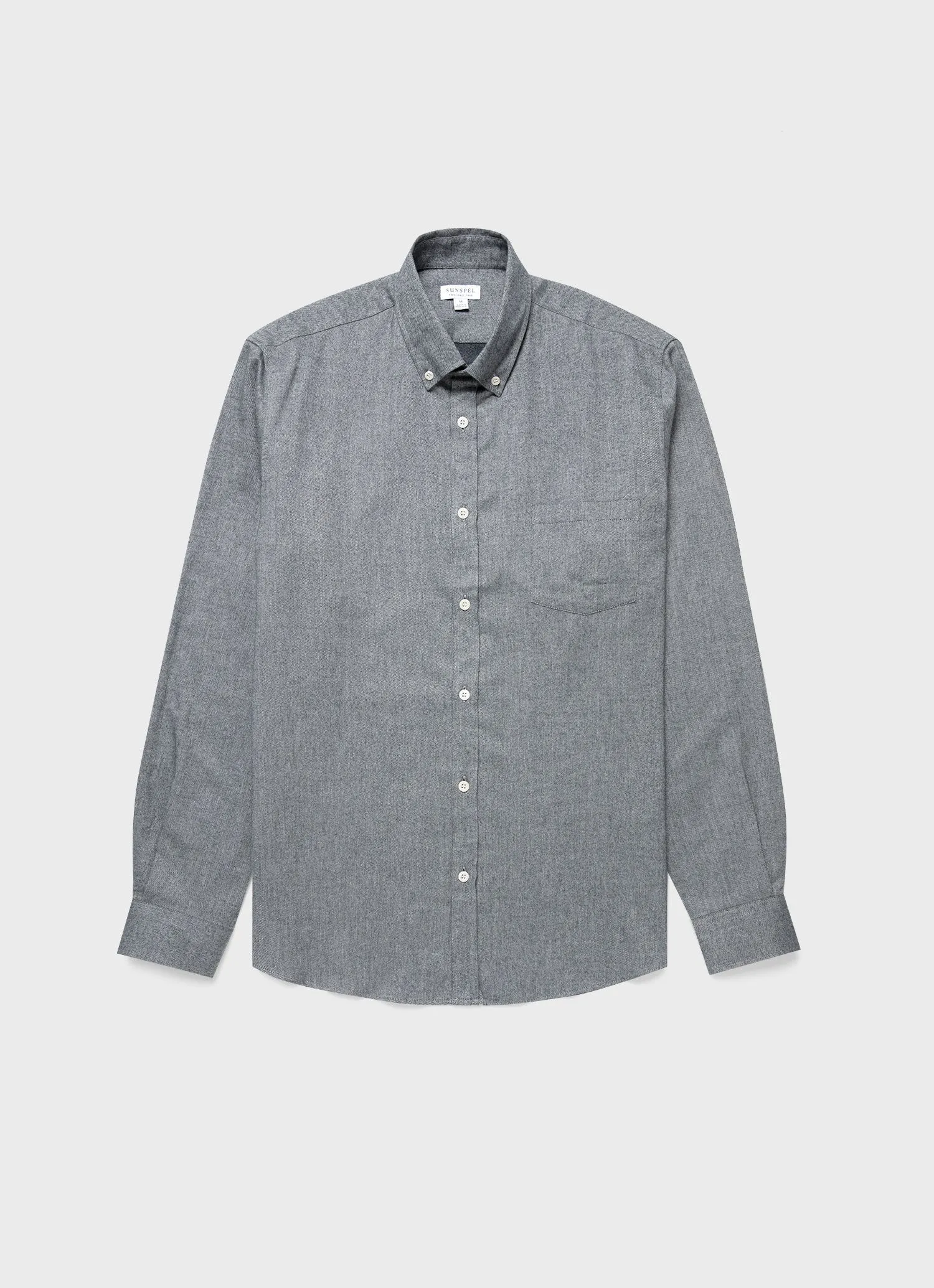 Men's Button Down Flannel Shirt in Mid Grey Melange sold by Sunspel
