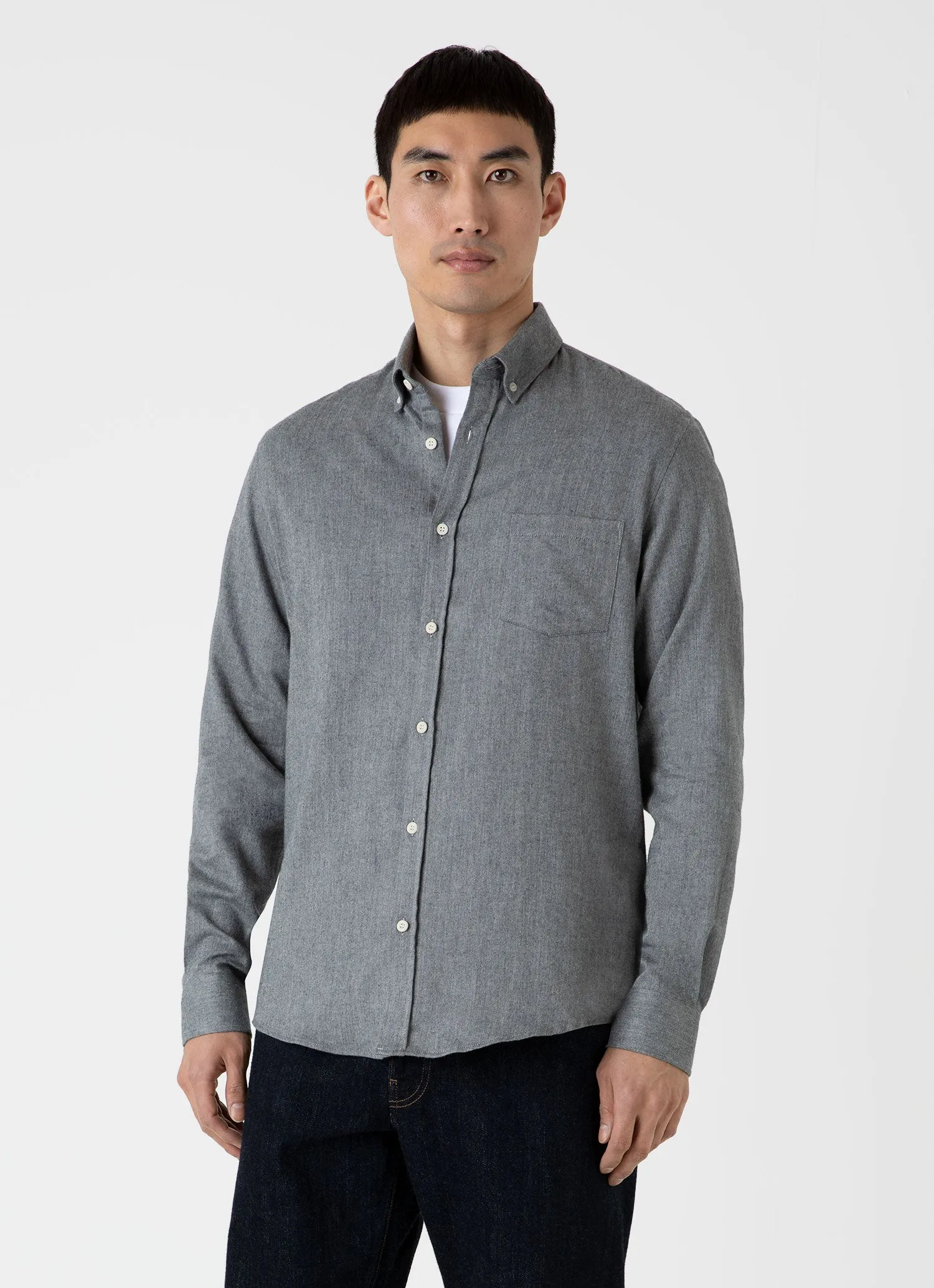 Men's Button Down Flannel Shirt in Mid Grey Melange sold by Sunspel product image thumbnail 2