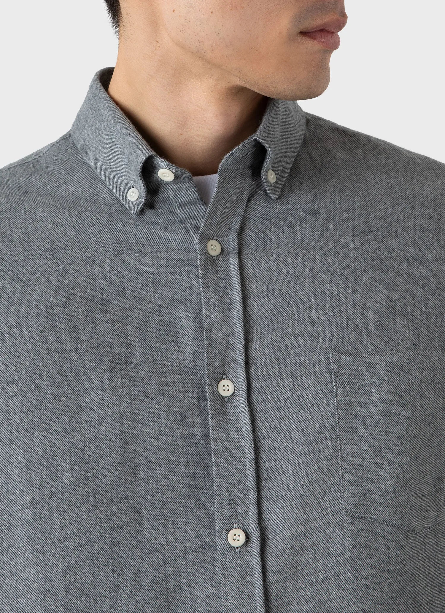 Men's Button Down Flannel Shirt in Mid Grey Melange sold by Sunspel product image thumbnail 5